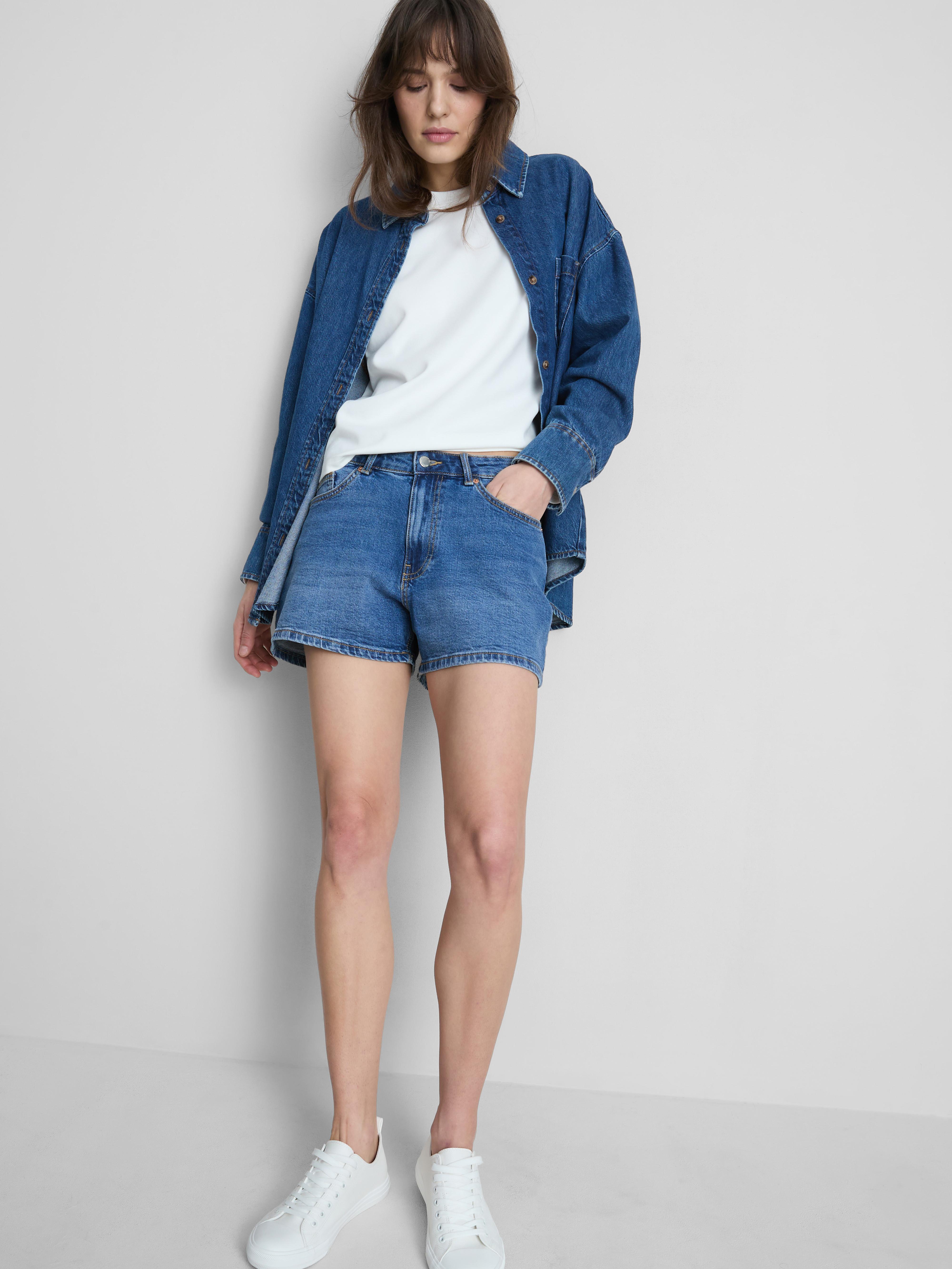 Cotton Denim Mom Shorts