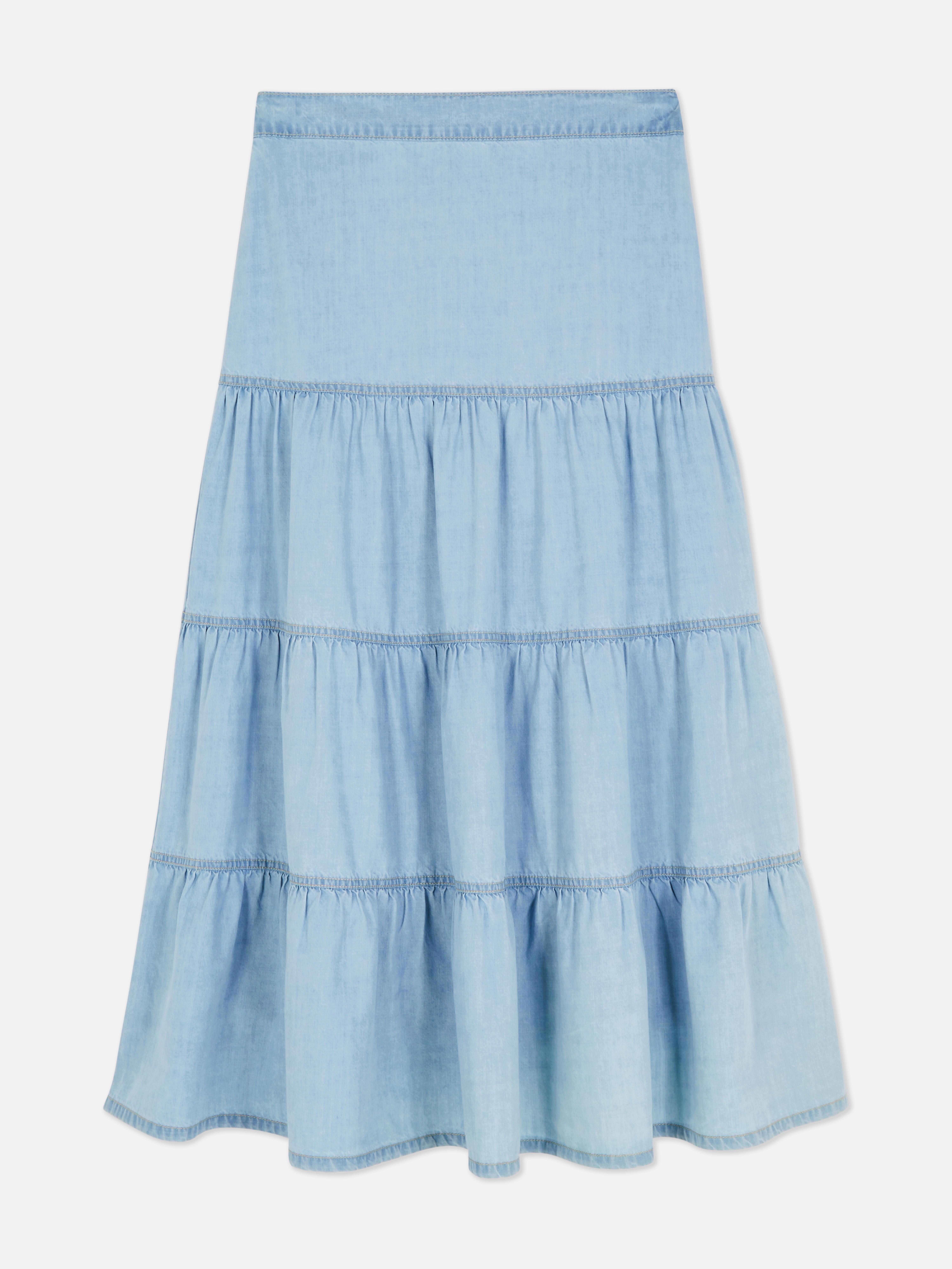 Denim Tiered Maxi Skirt