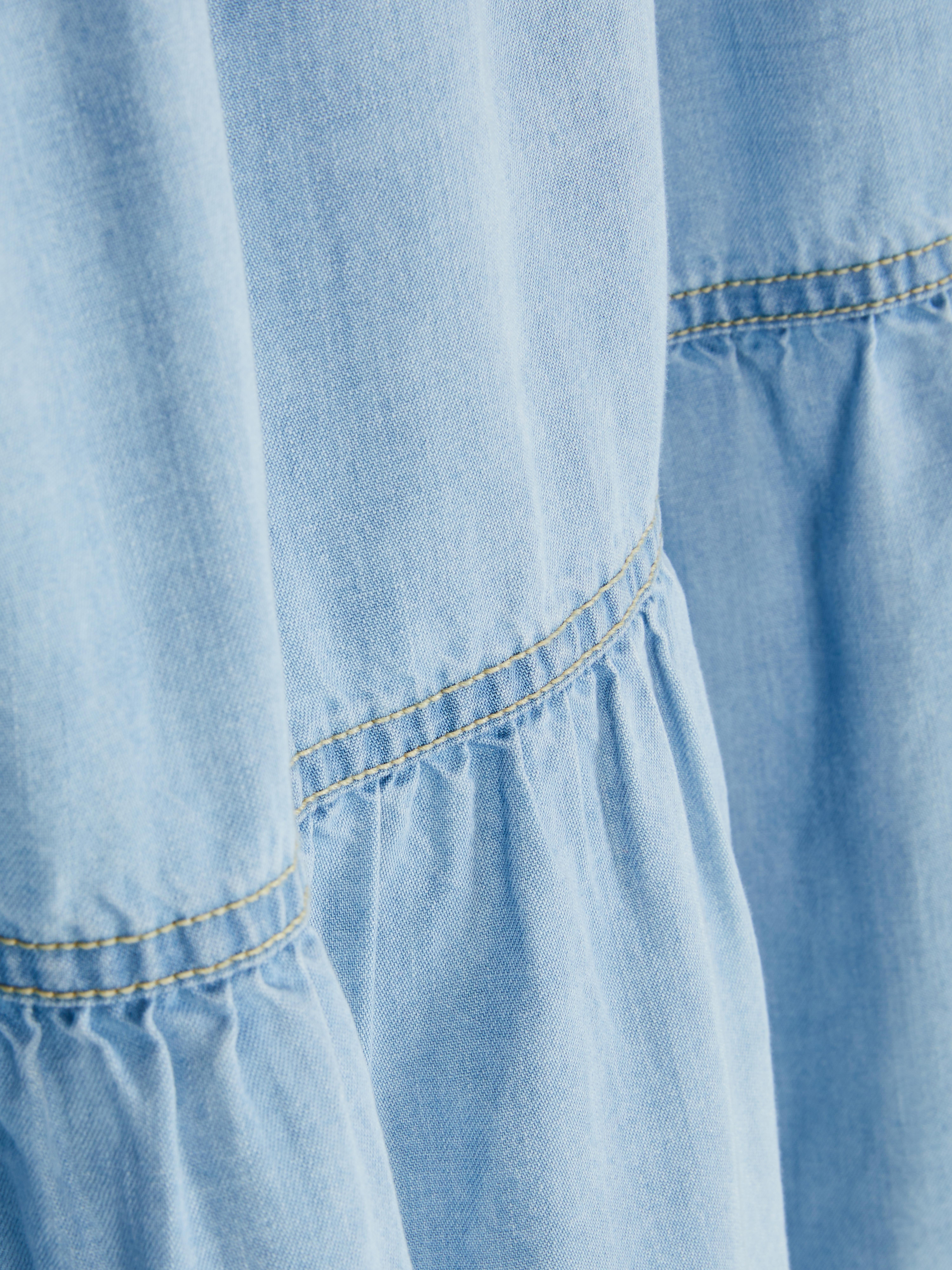 Denim Tiered Maxi Skirt