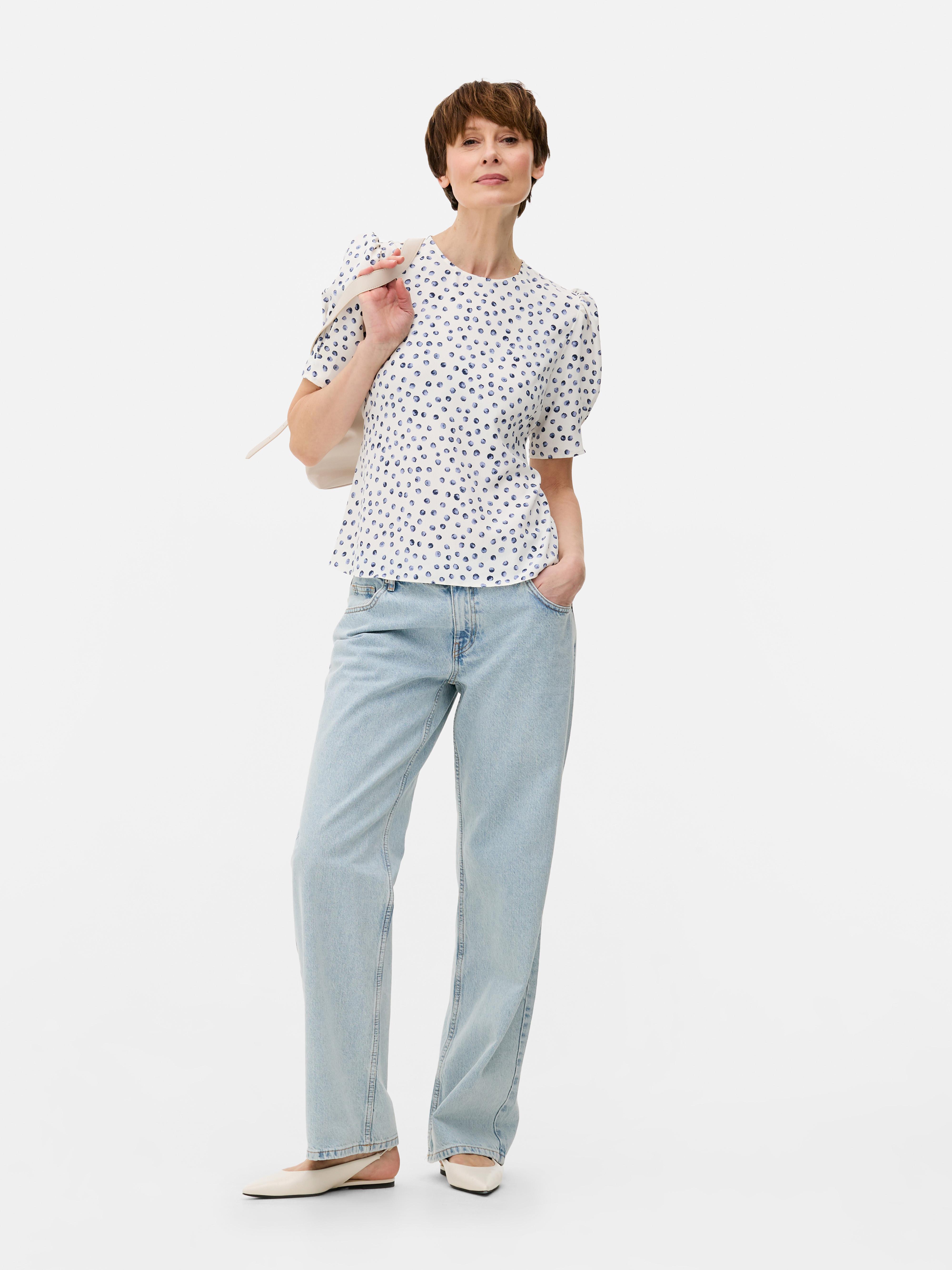Floral Short Sleeve Blouse Blue