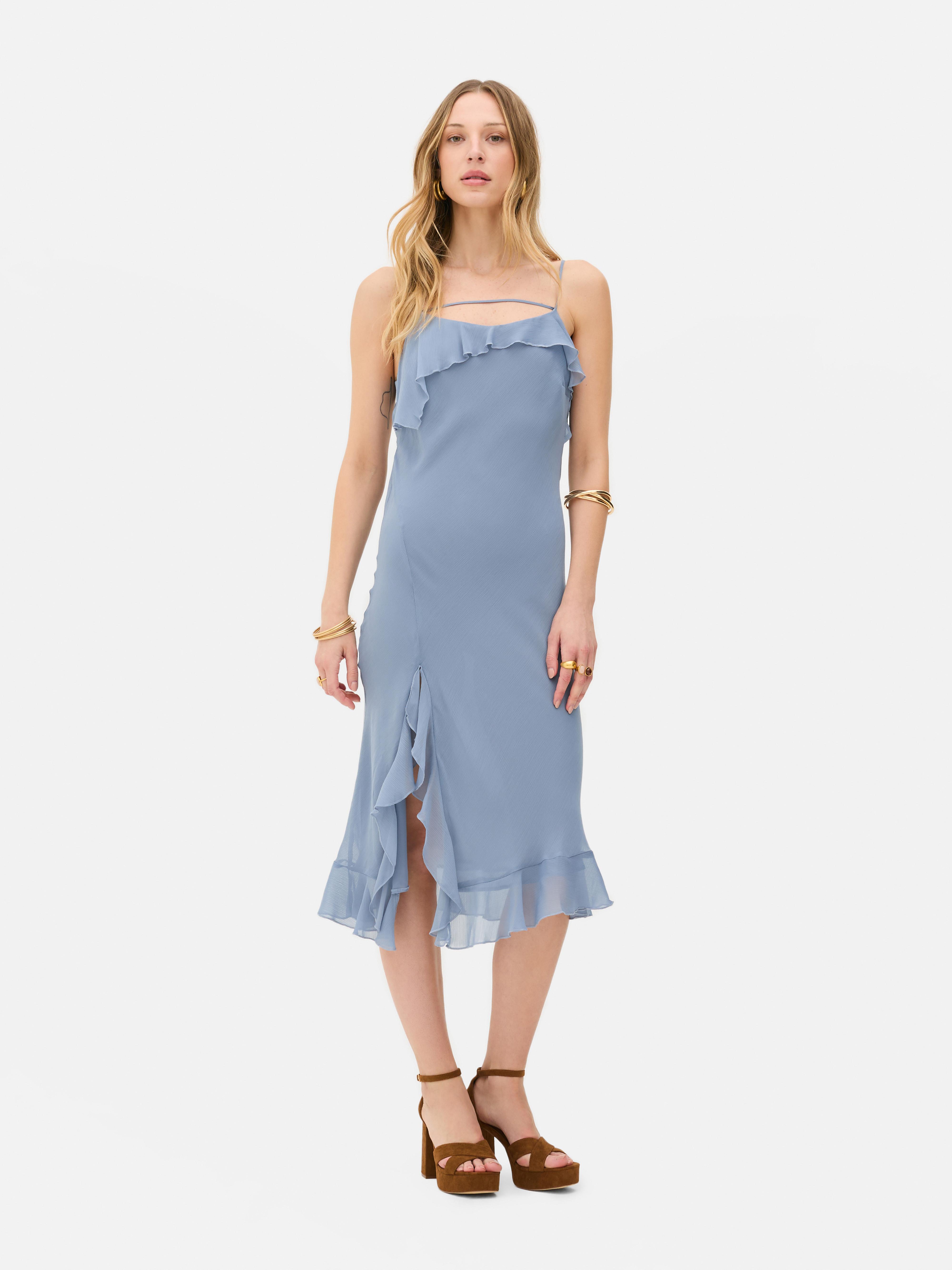 Rita Ora Chiffon Ruffle Maxi Dress