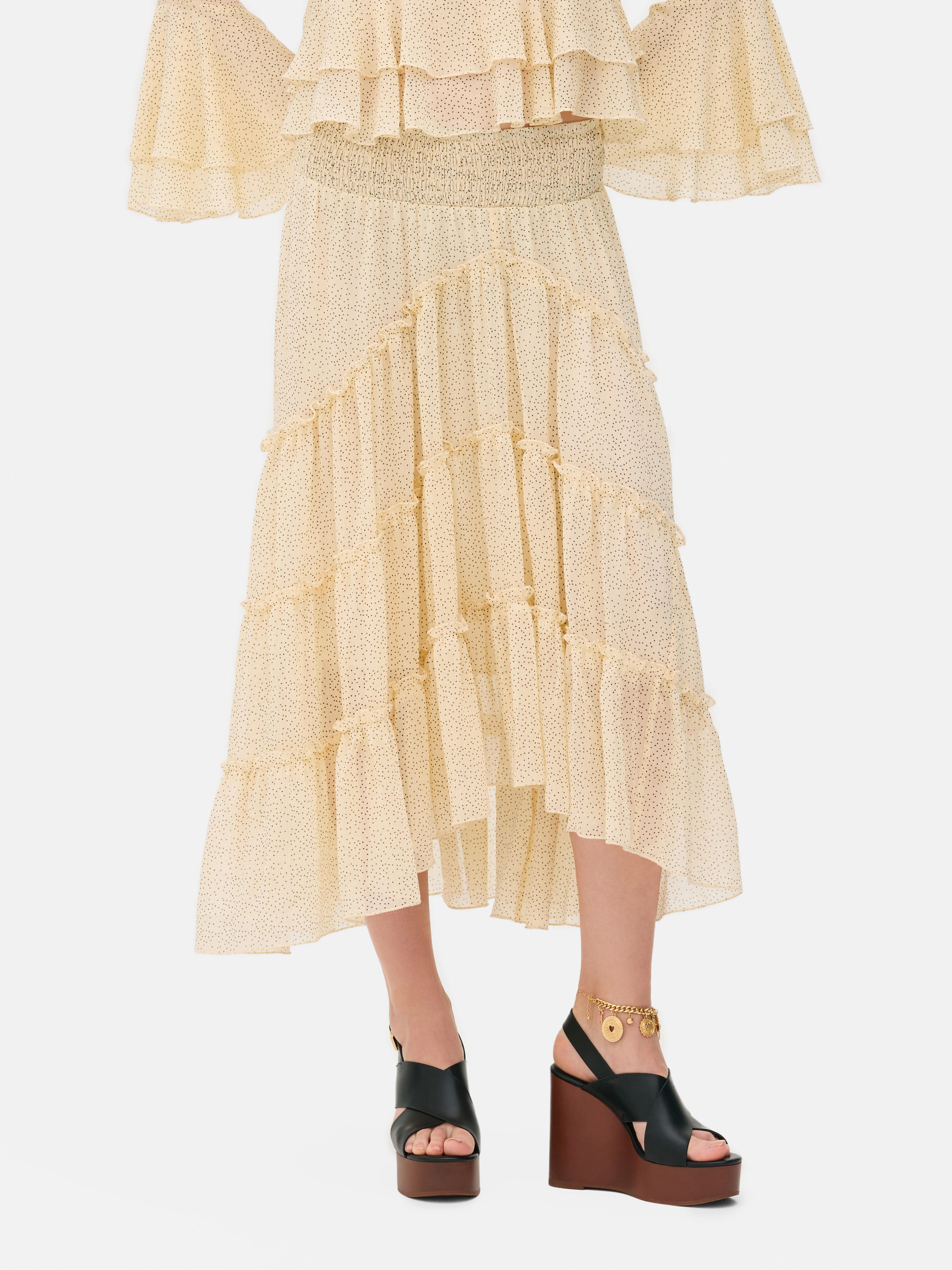 Gelaagde halflange chiffon rok Rita Ora