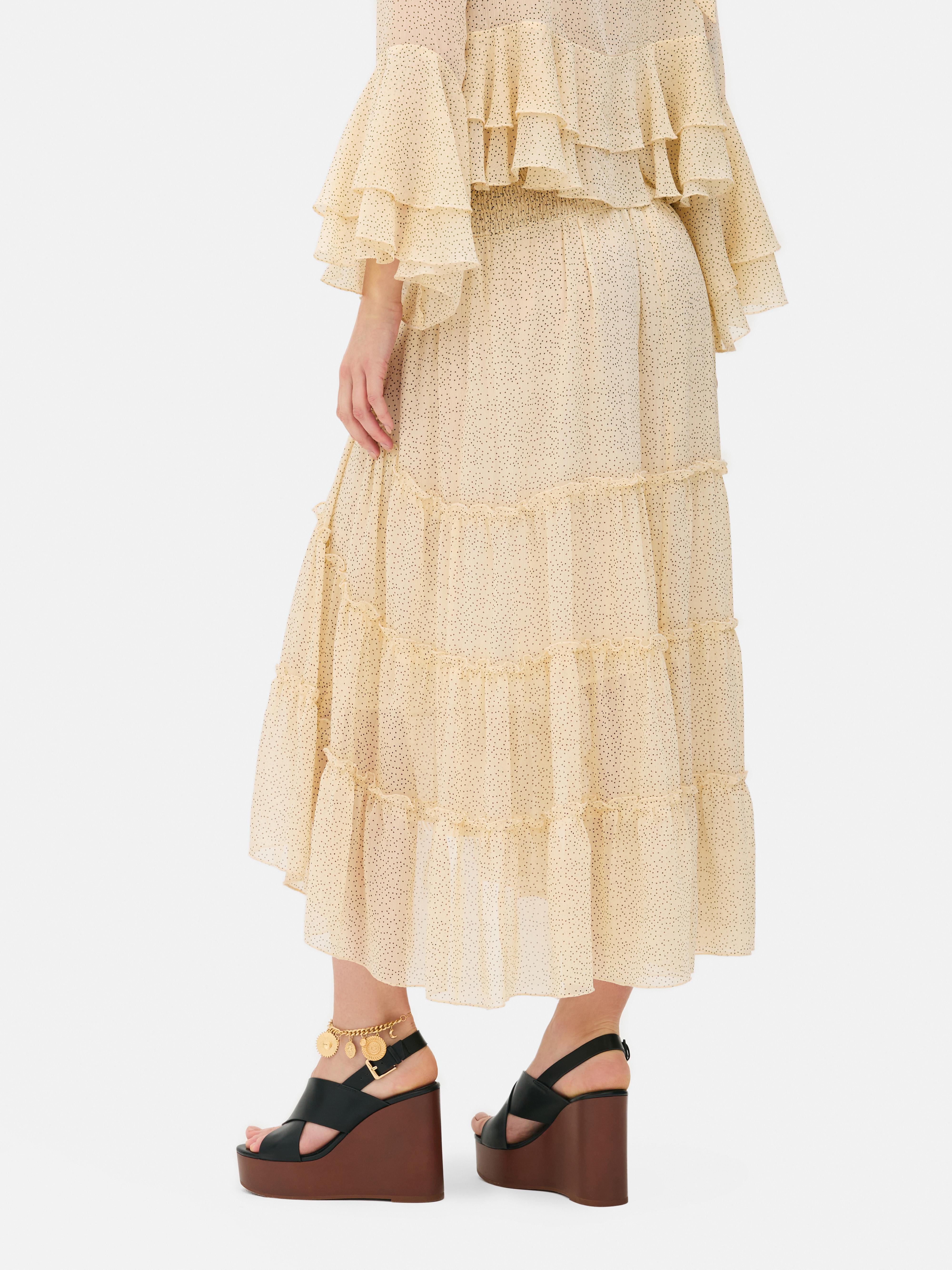 Gelaagde halflange chiffon rok Rita Ora
