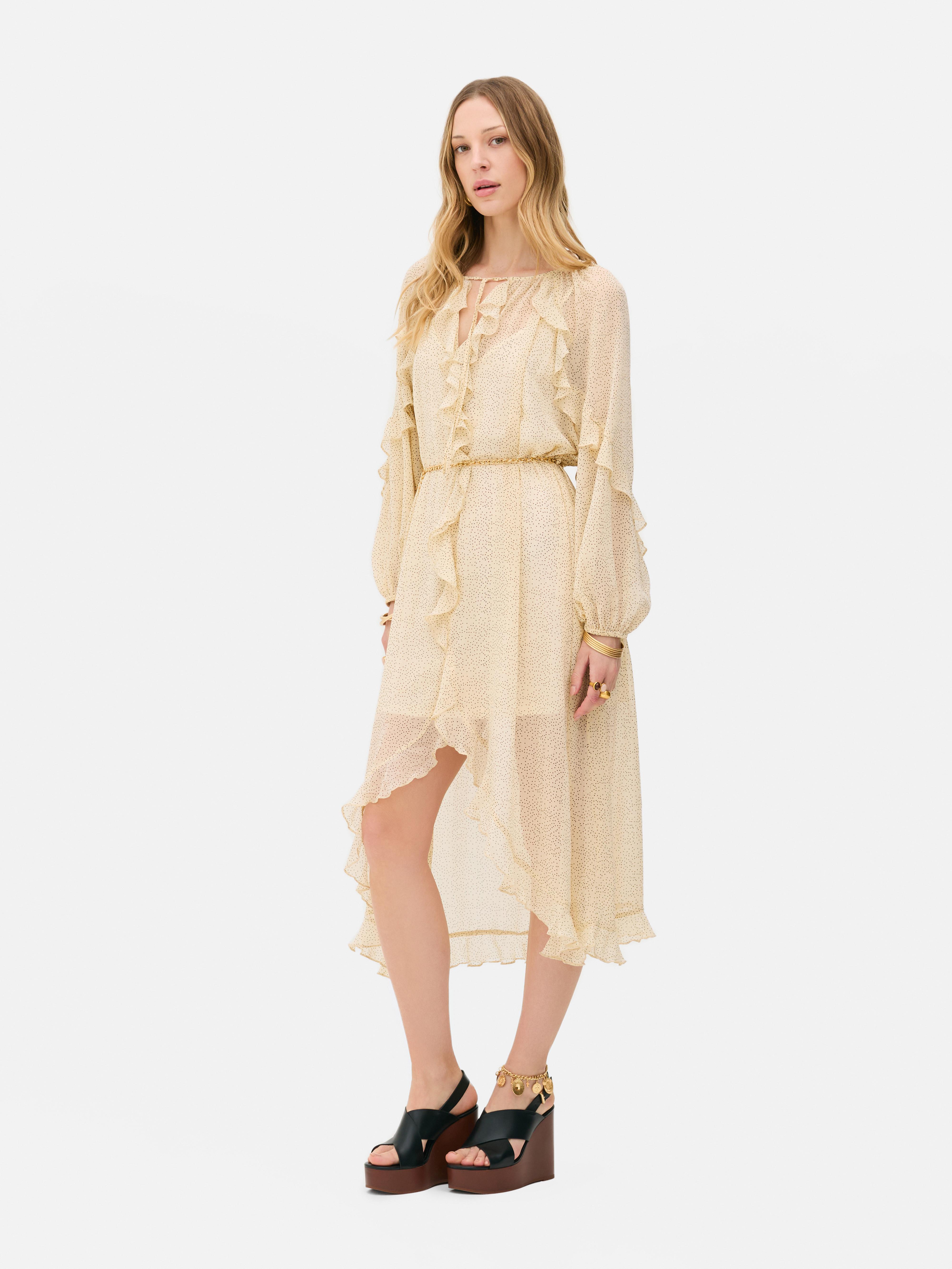 Rita Ora Chiffon Ruffle Maxi Dress