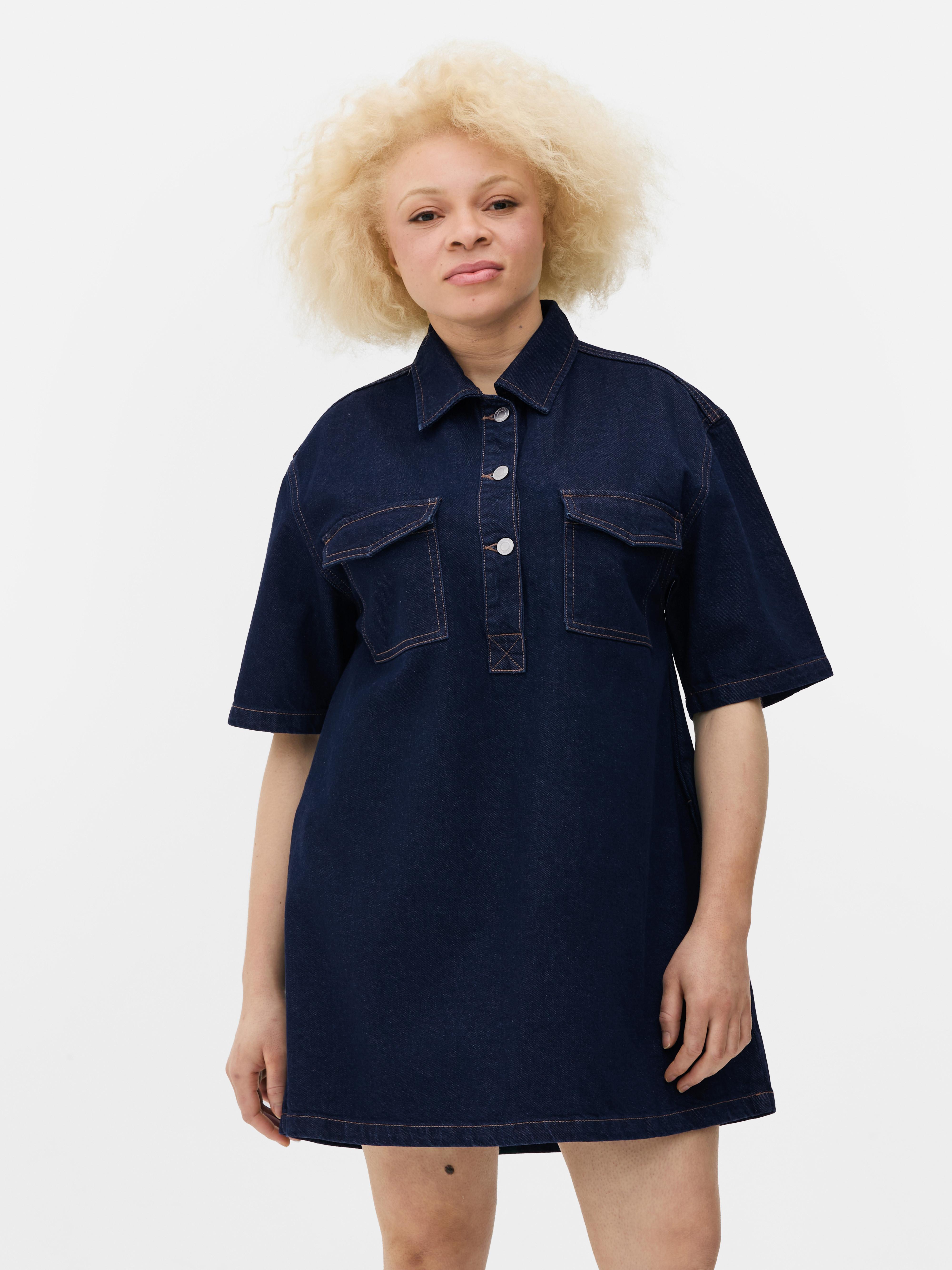 Mini Denim Shift Dress Indigo