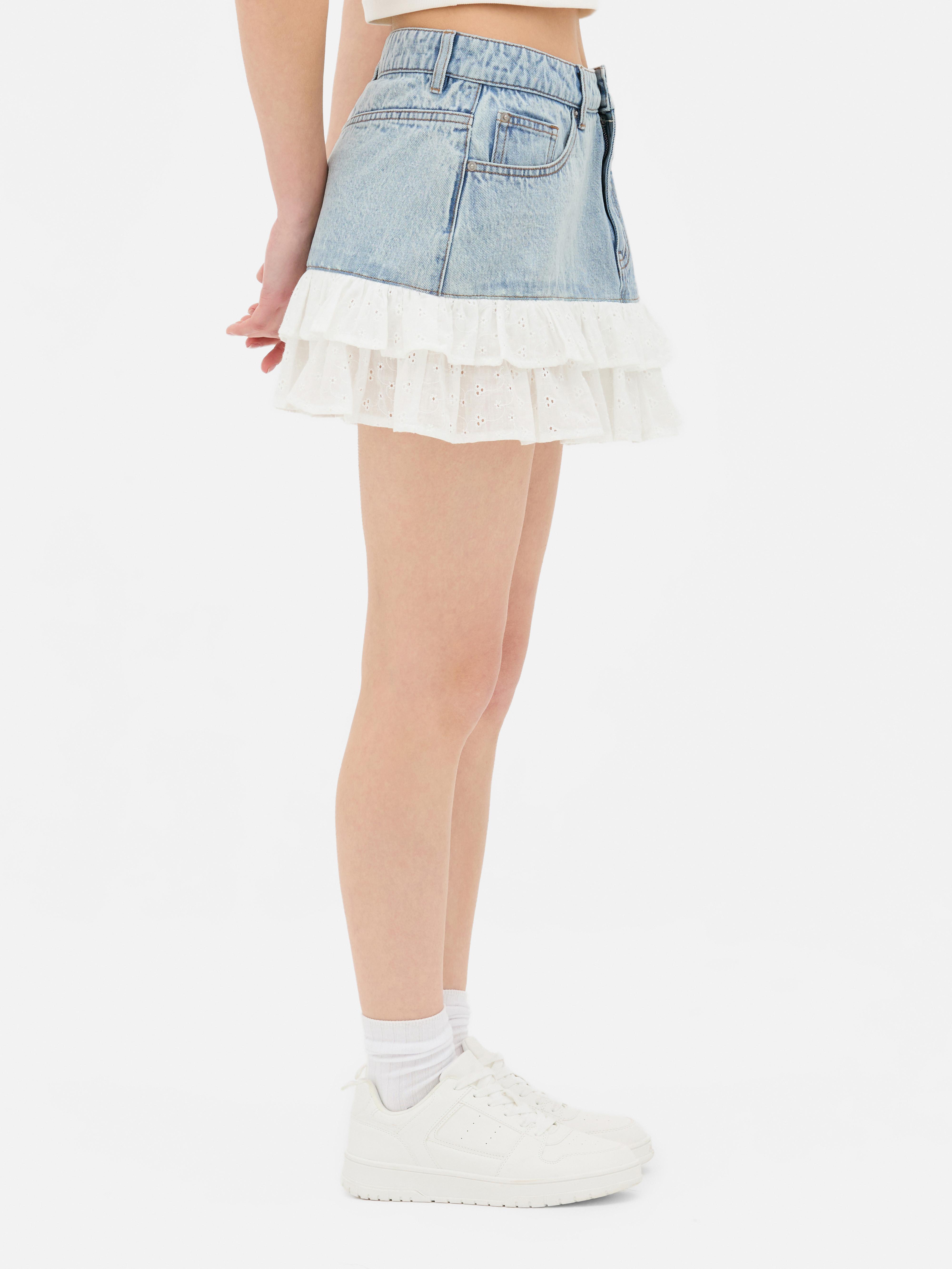 Broderie Anglaise Denim Mini Skirt