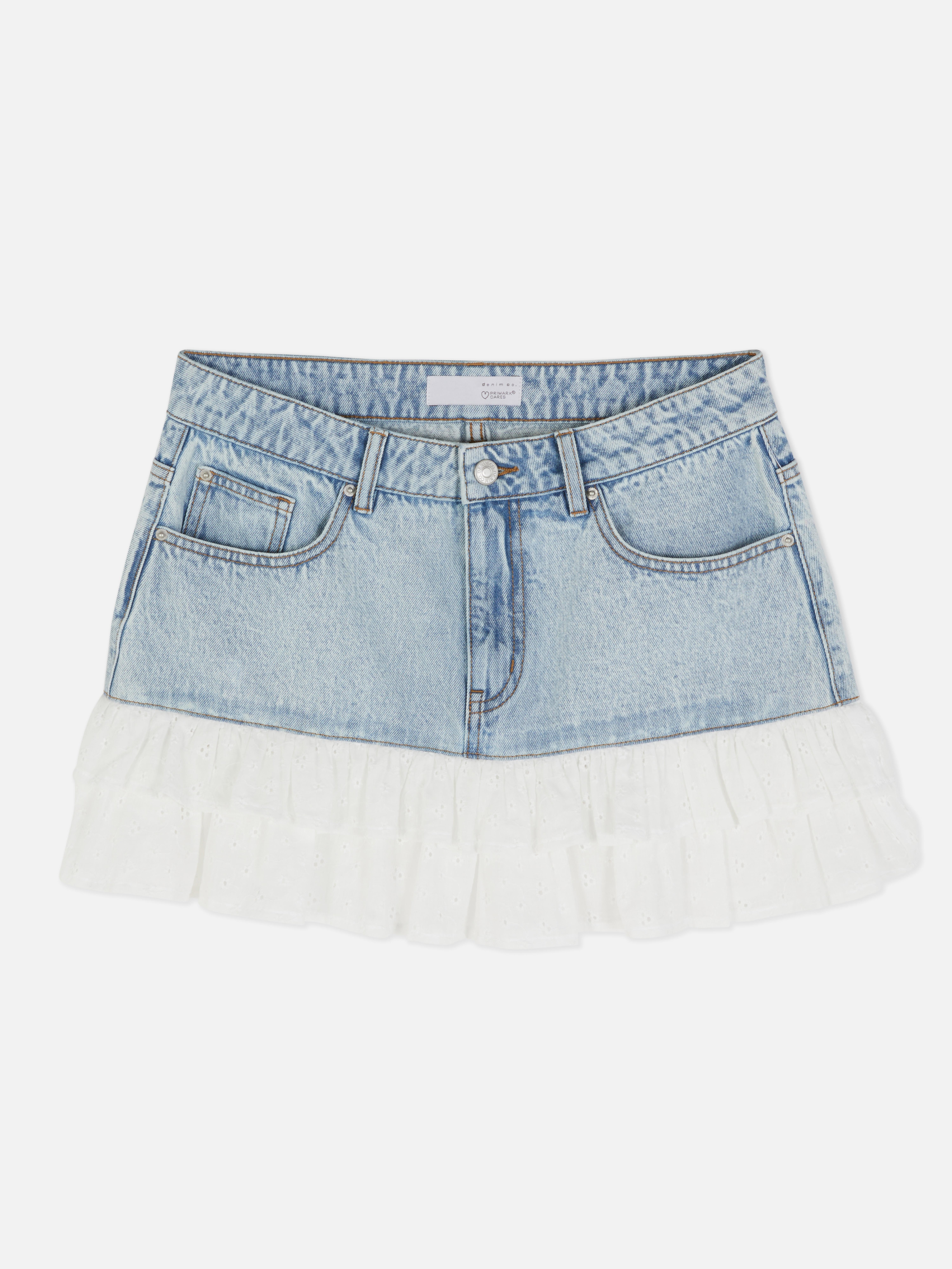Broderie Anglaise Denim Mini Skirt