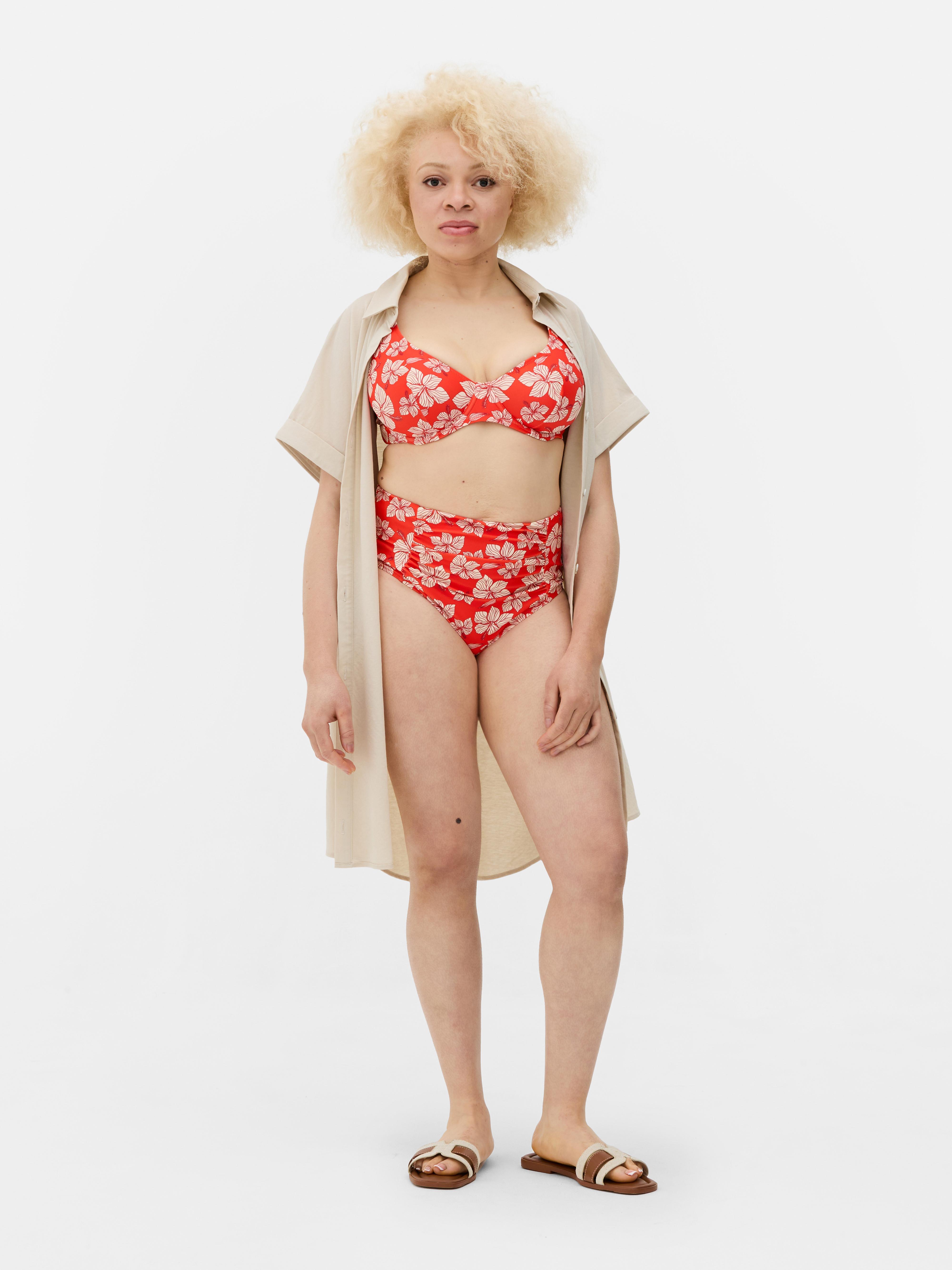 D-H Full Cup Printed Bikini Top Coral