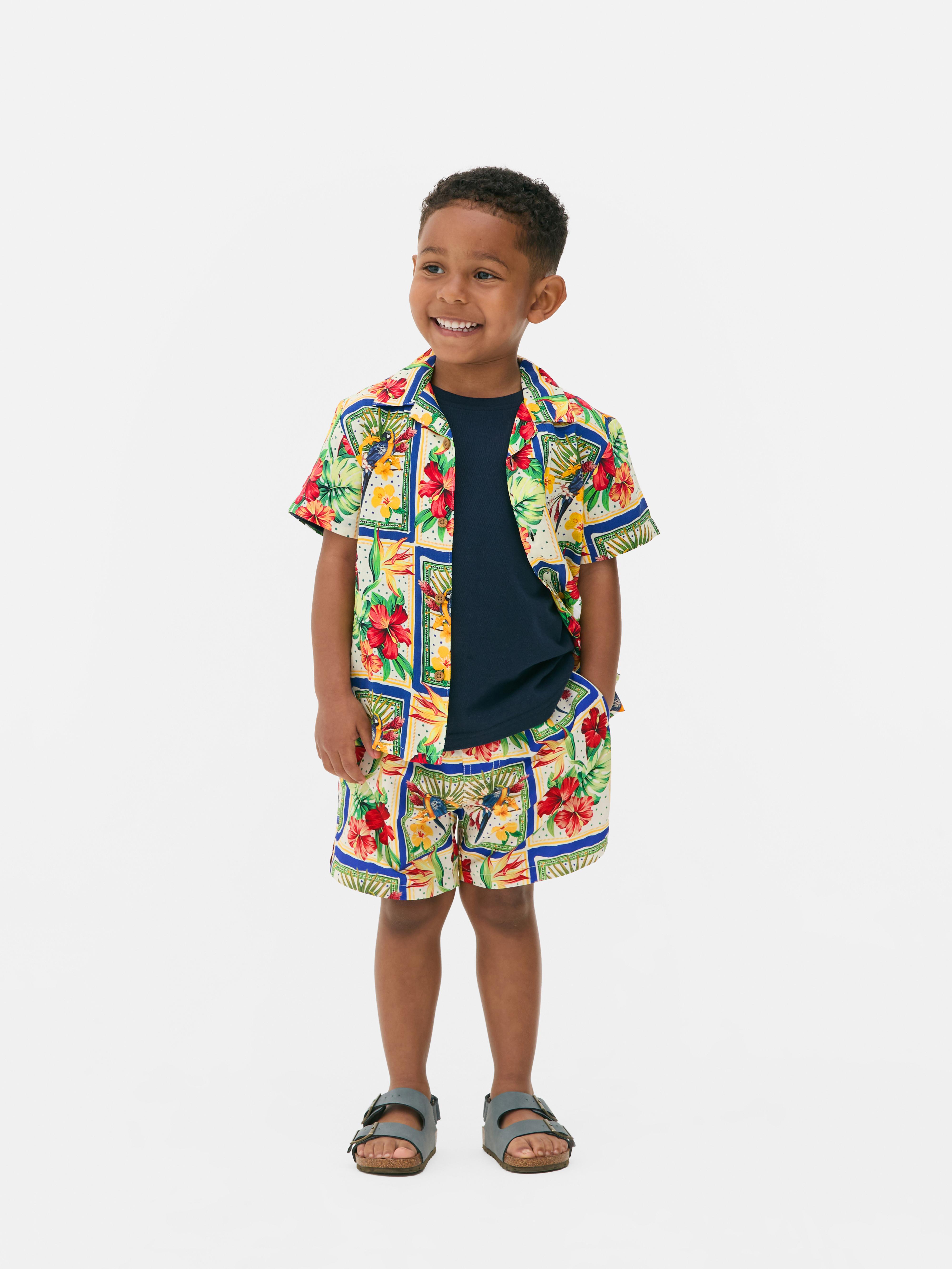 Camicia bambino con bottoni e fiori tropicali