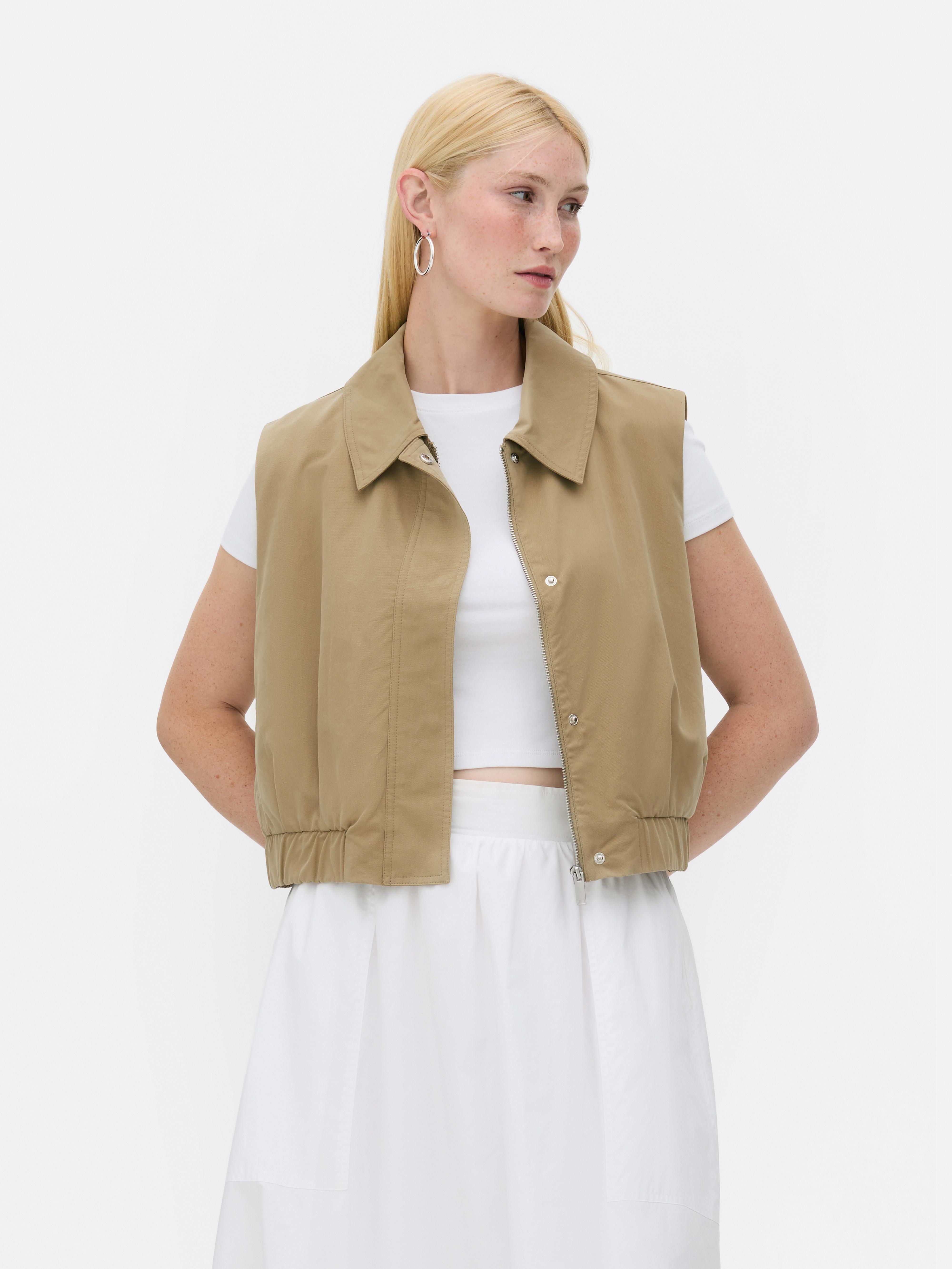 Women's Olive Sleeveless Cropped Bomber Jacket | Primark