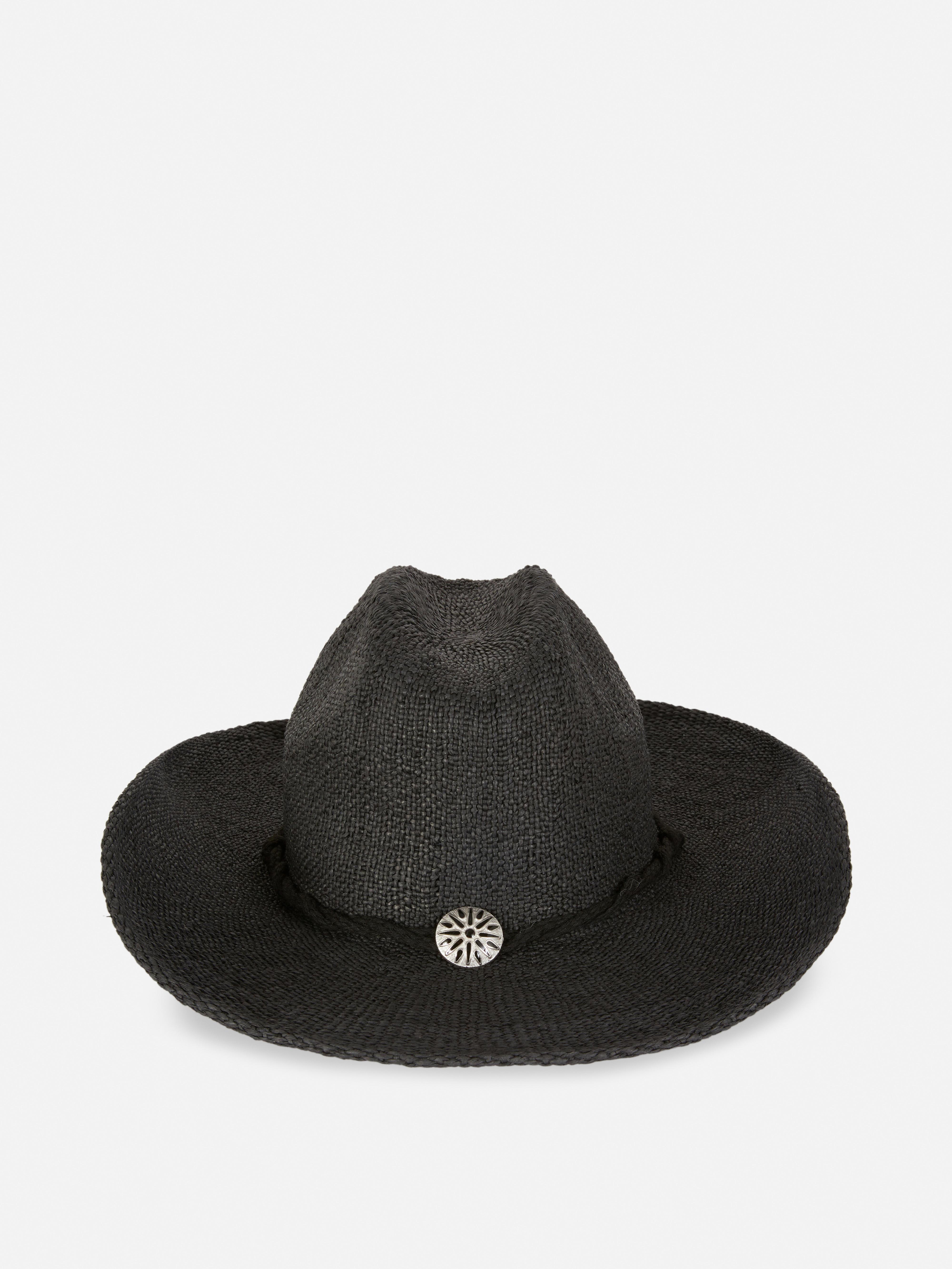 Cowboyhoed van stro met rand Zwart