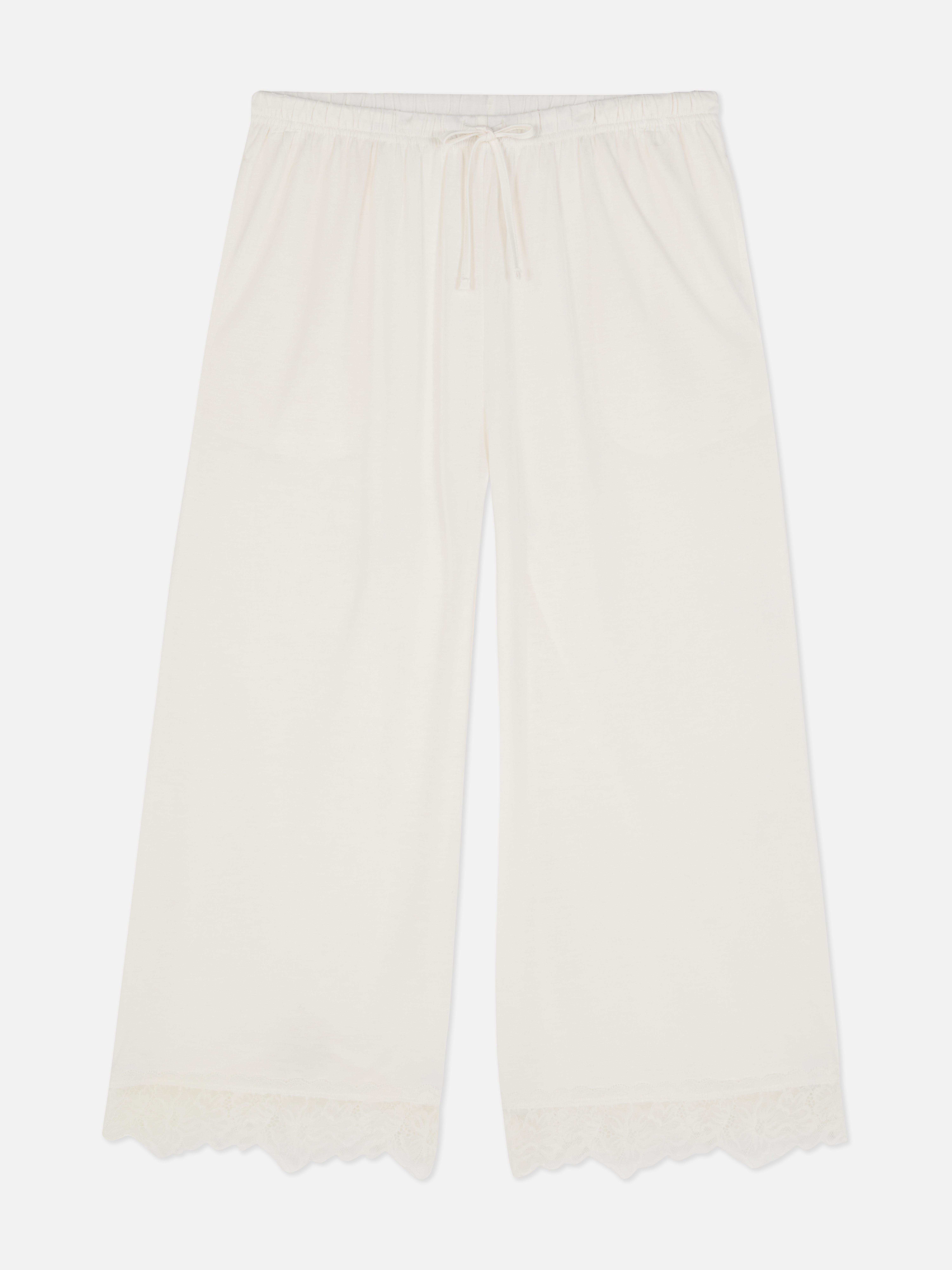 Pantalones de pijama elásticos con ribete de encaje