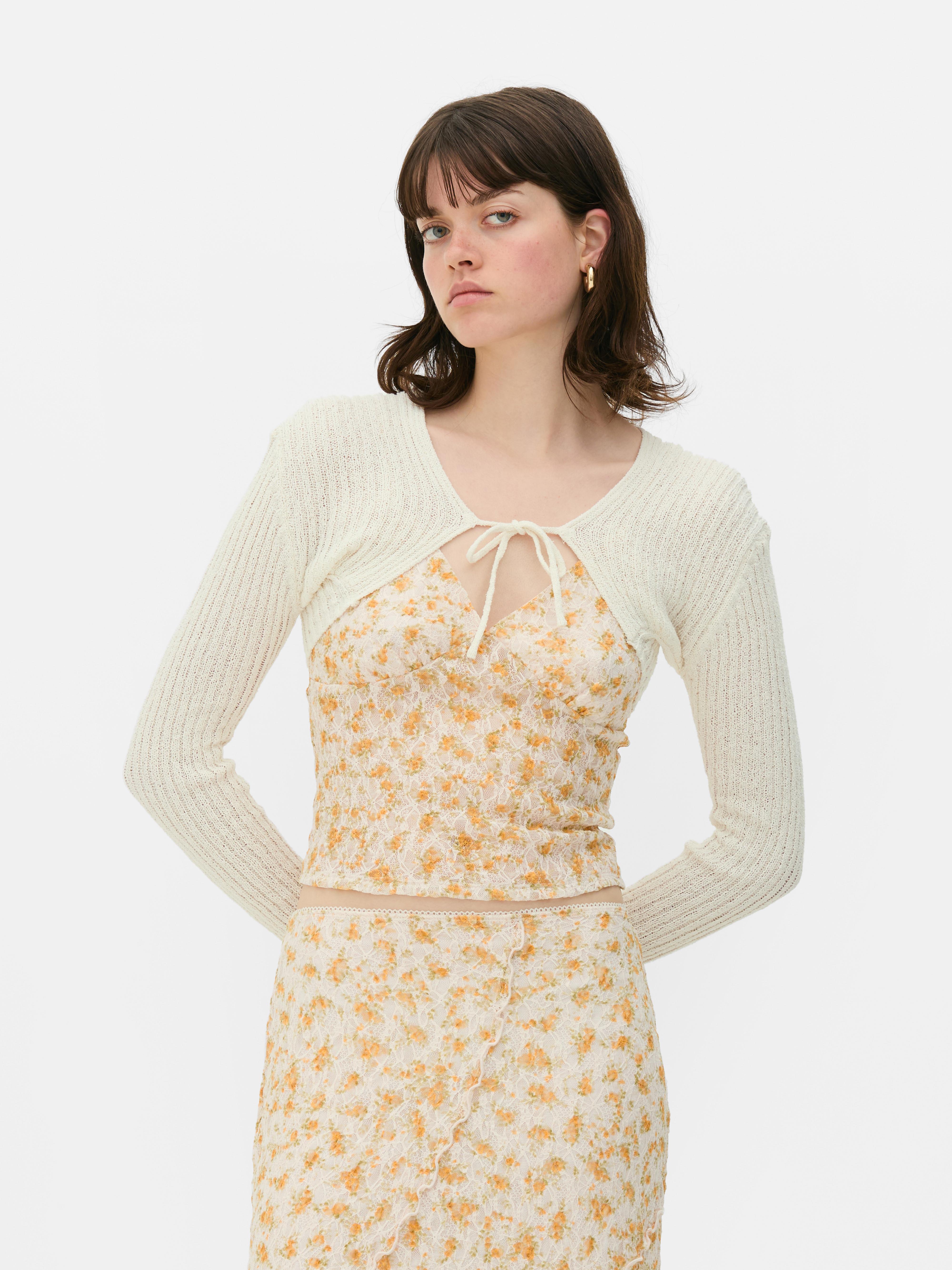 Cropped Tie Cardigan