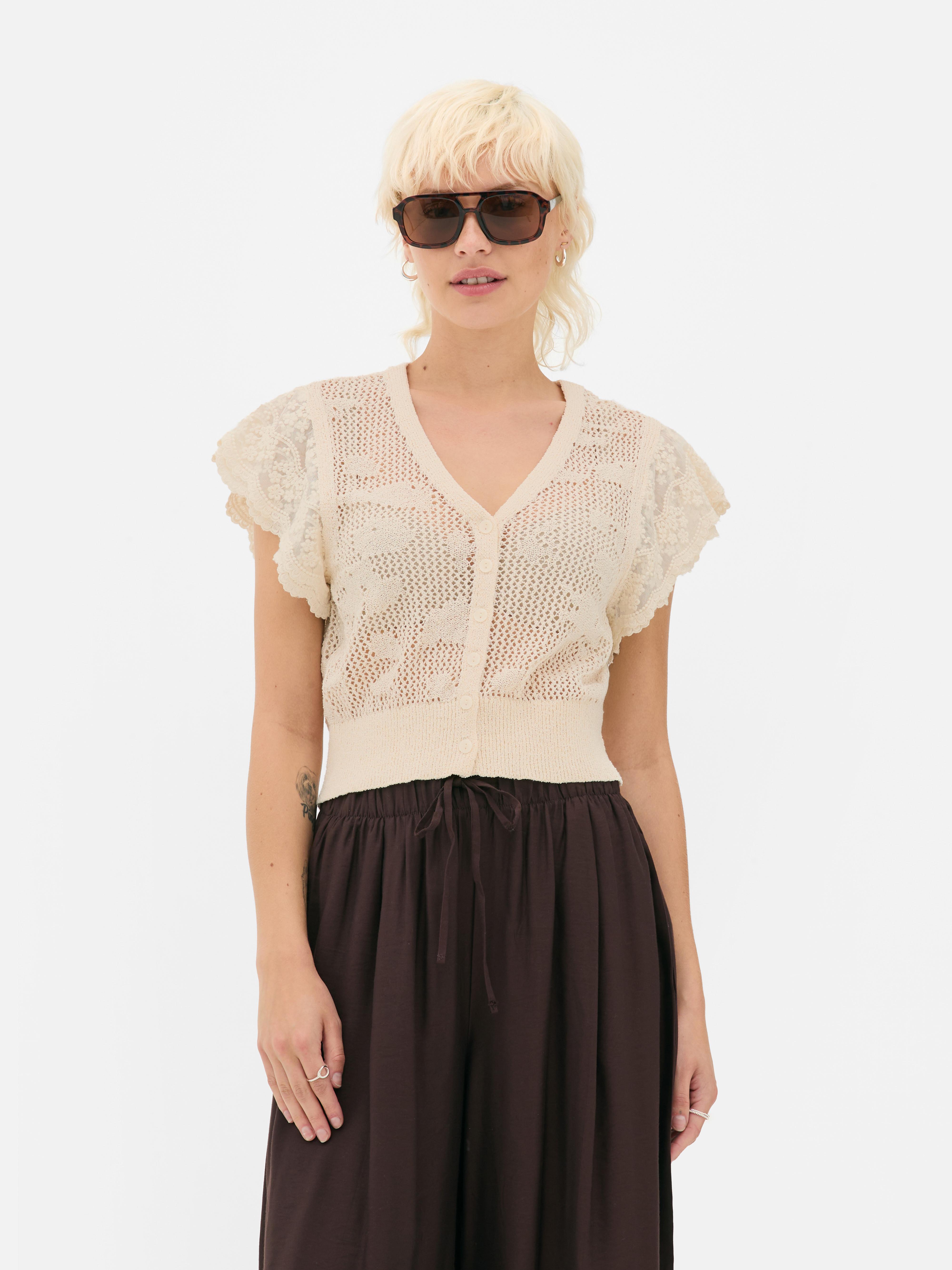 Ruffle Sleeve Crop Cardigan