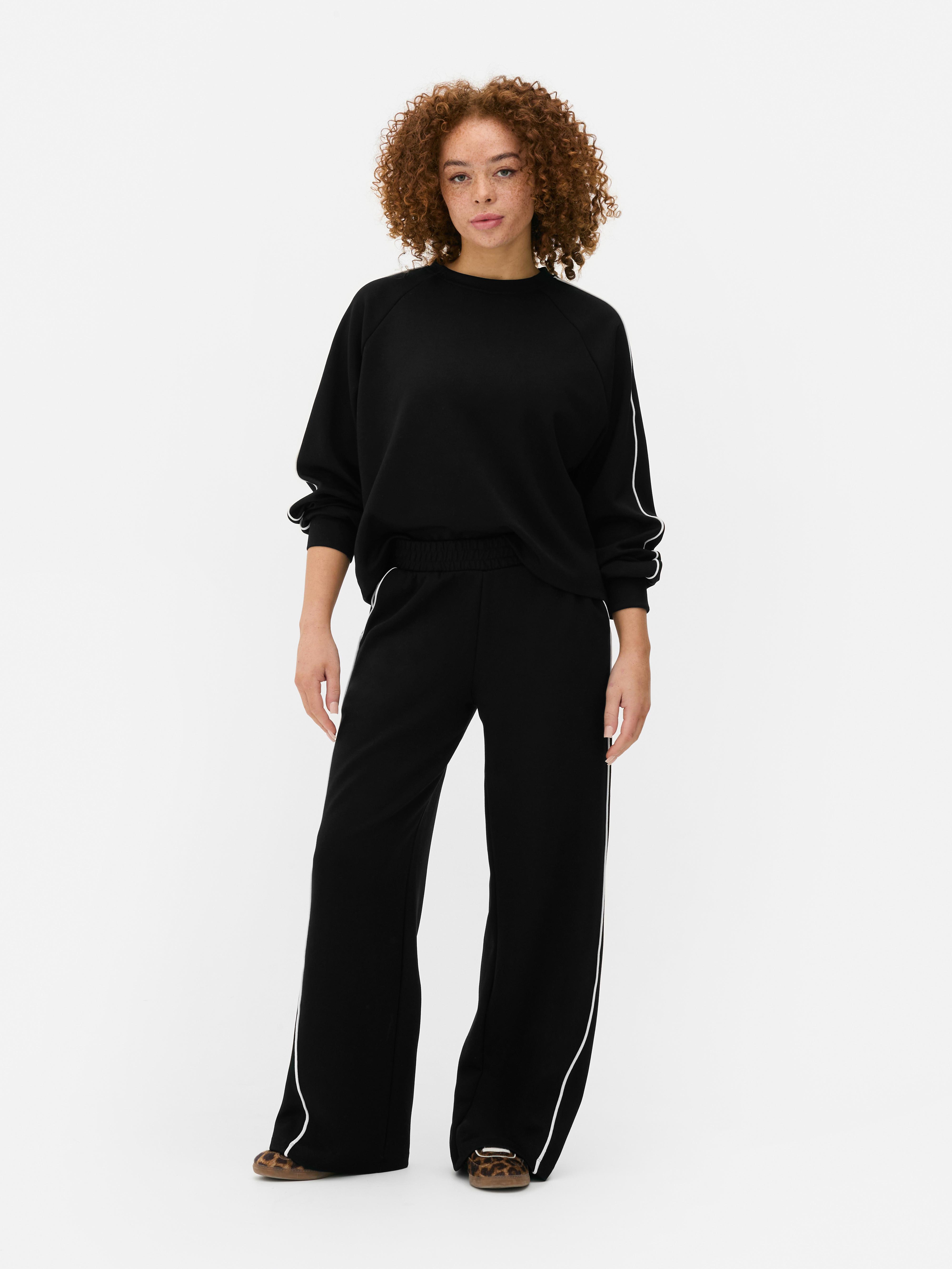 Oversized Piped Sleeve Sports Sweatshirt