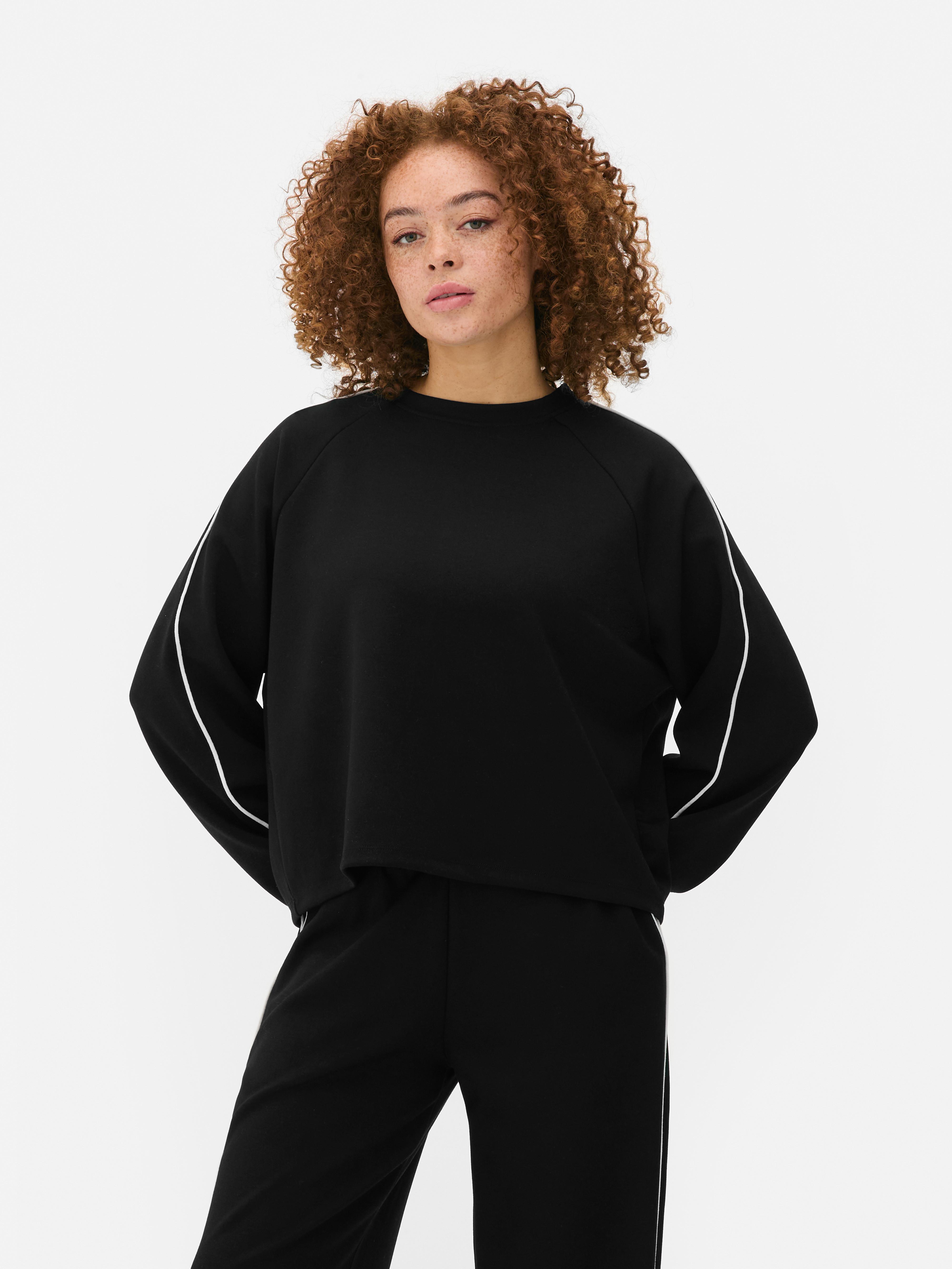 Oversized Piped Sleeve Sports Sweatshirt