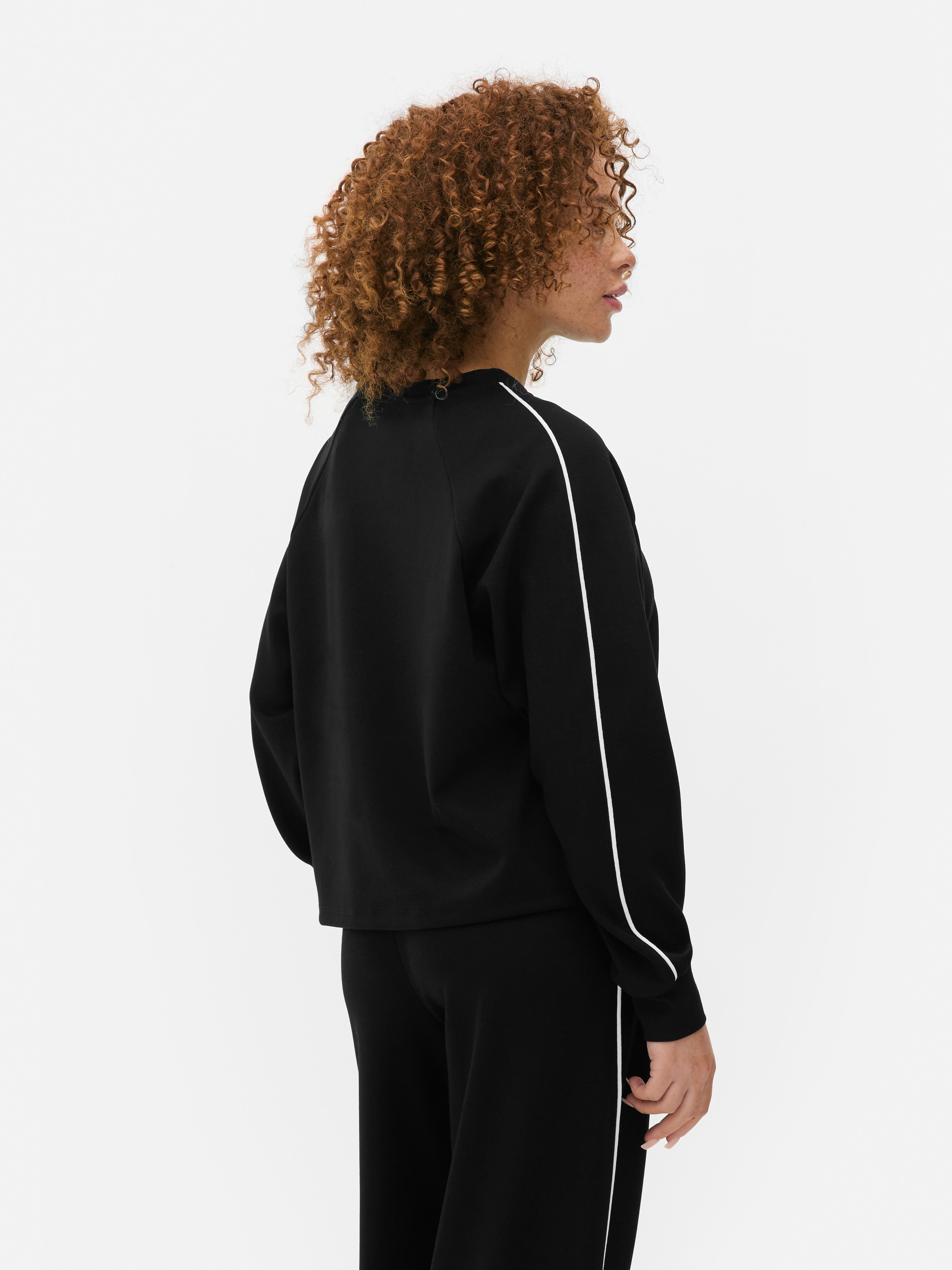 Oversized Piped Sleeve Sports Sweatshirt