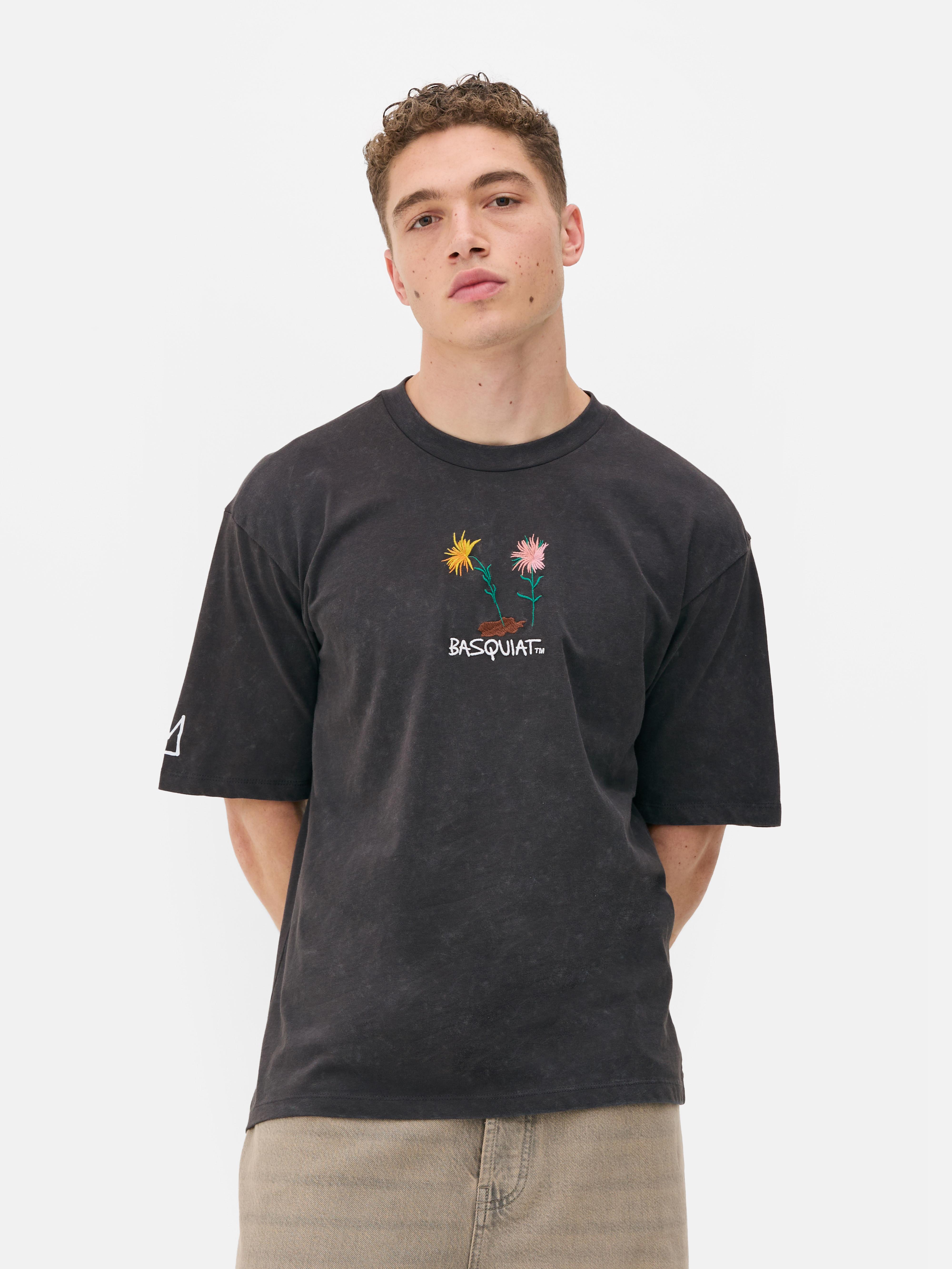 Basquiat virágmintás, koptatott hatású póló