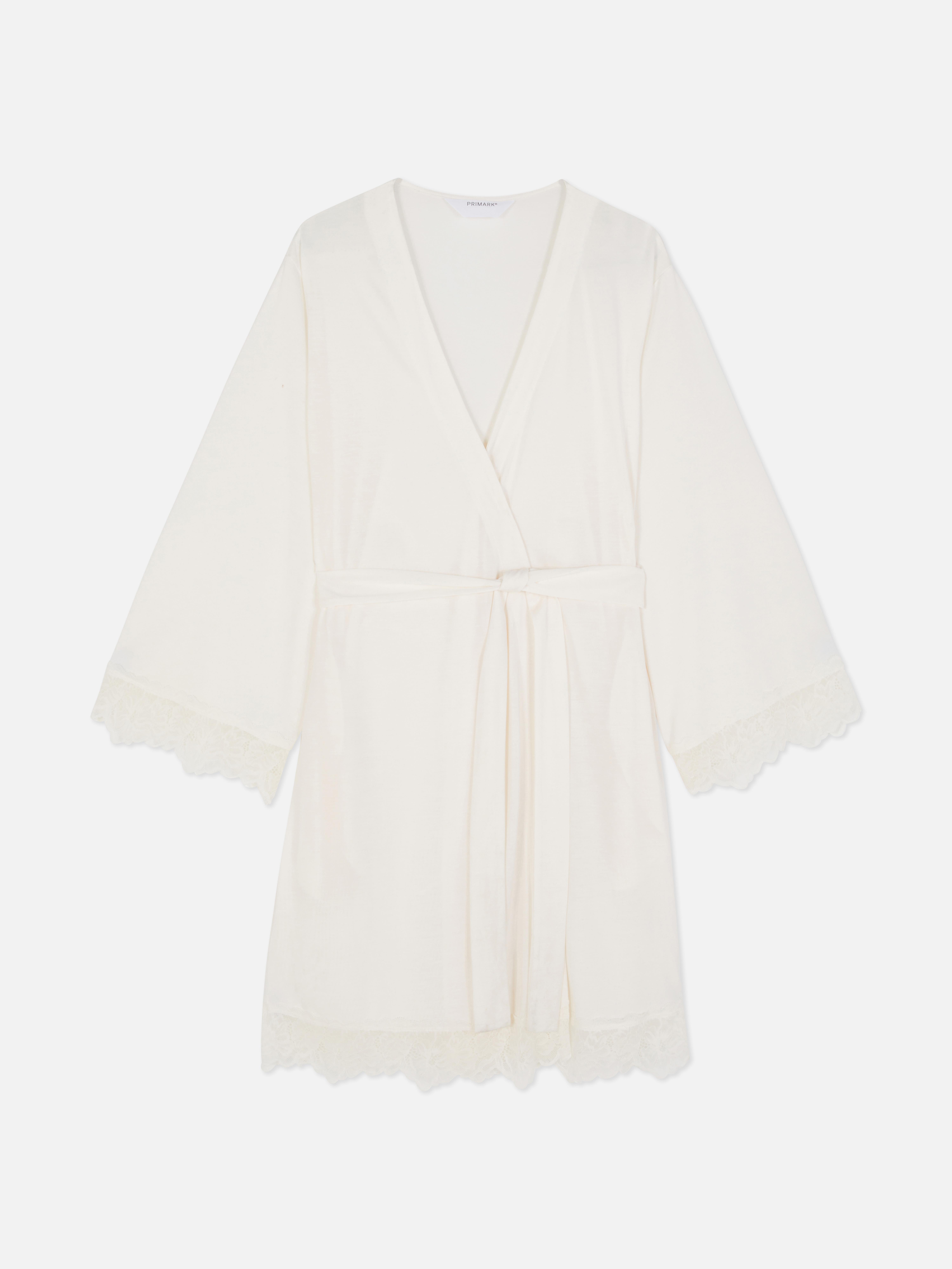 Lace Trim Dressing Robe Ivory