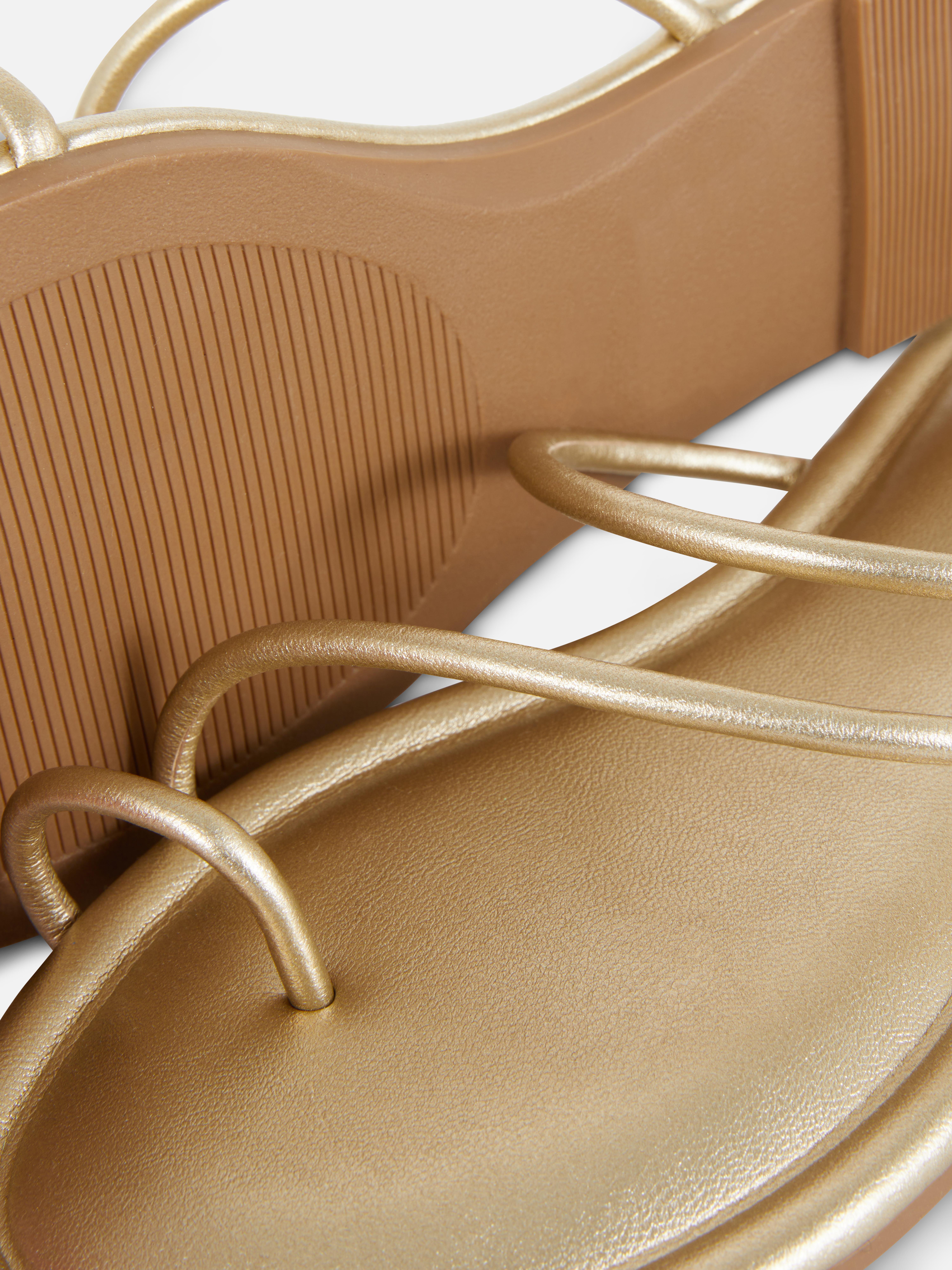 Sandalias Primark Tiras Tacón Block Mujer Dorado