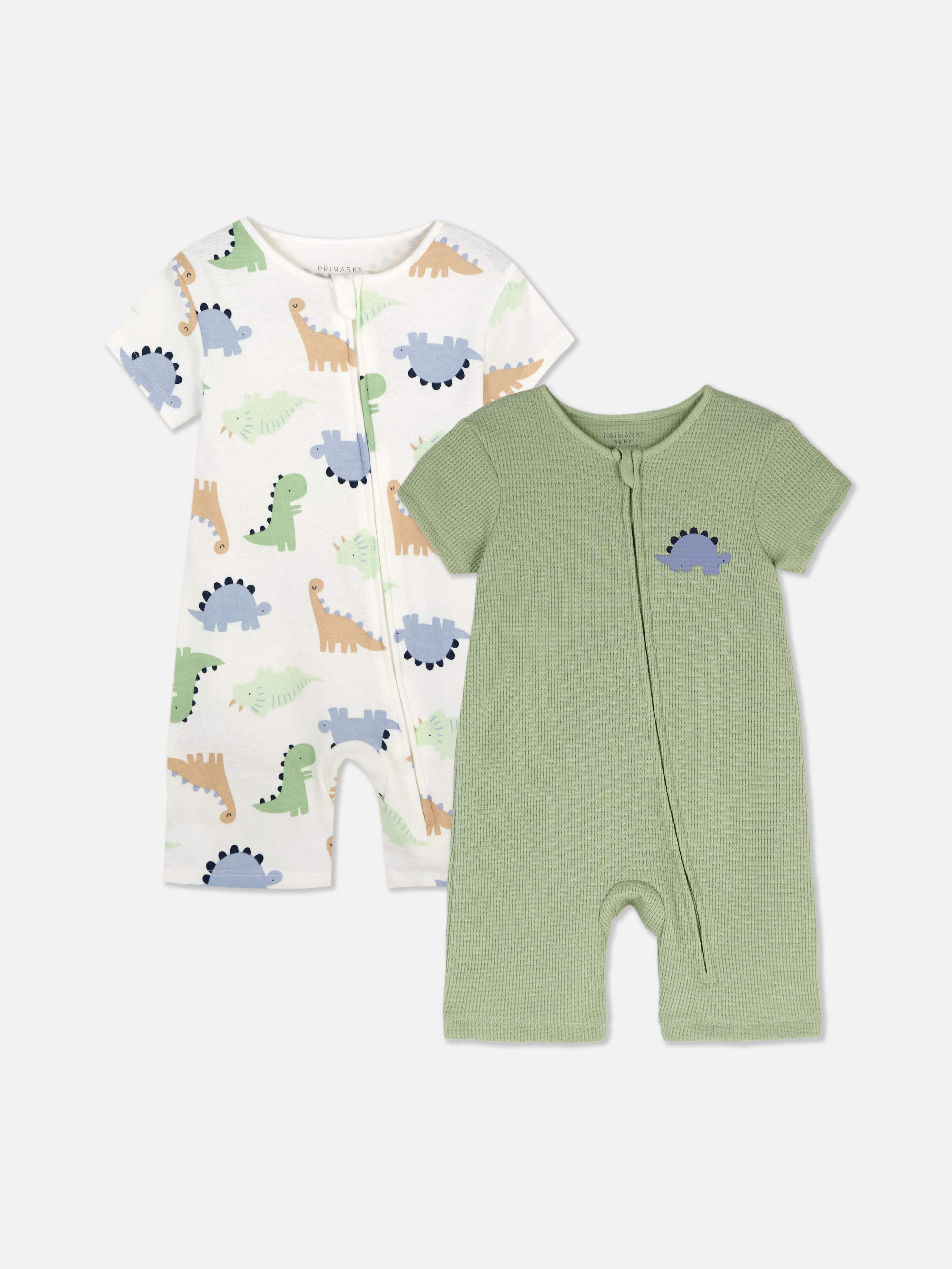 2pk Zip-Up Dinosaur Baby Grows