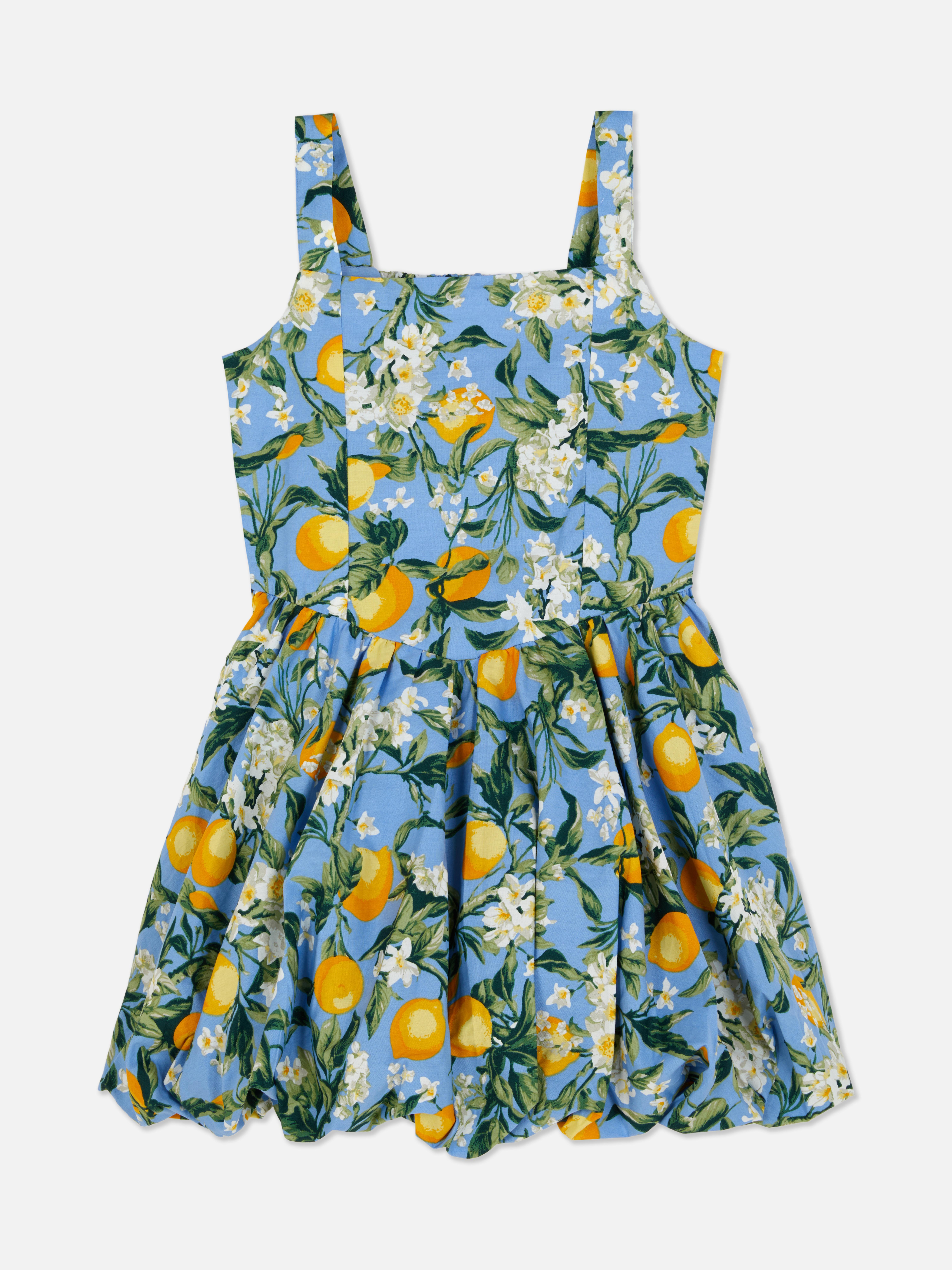 Lemon Print Bubble Hem Dress