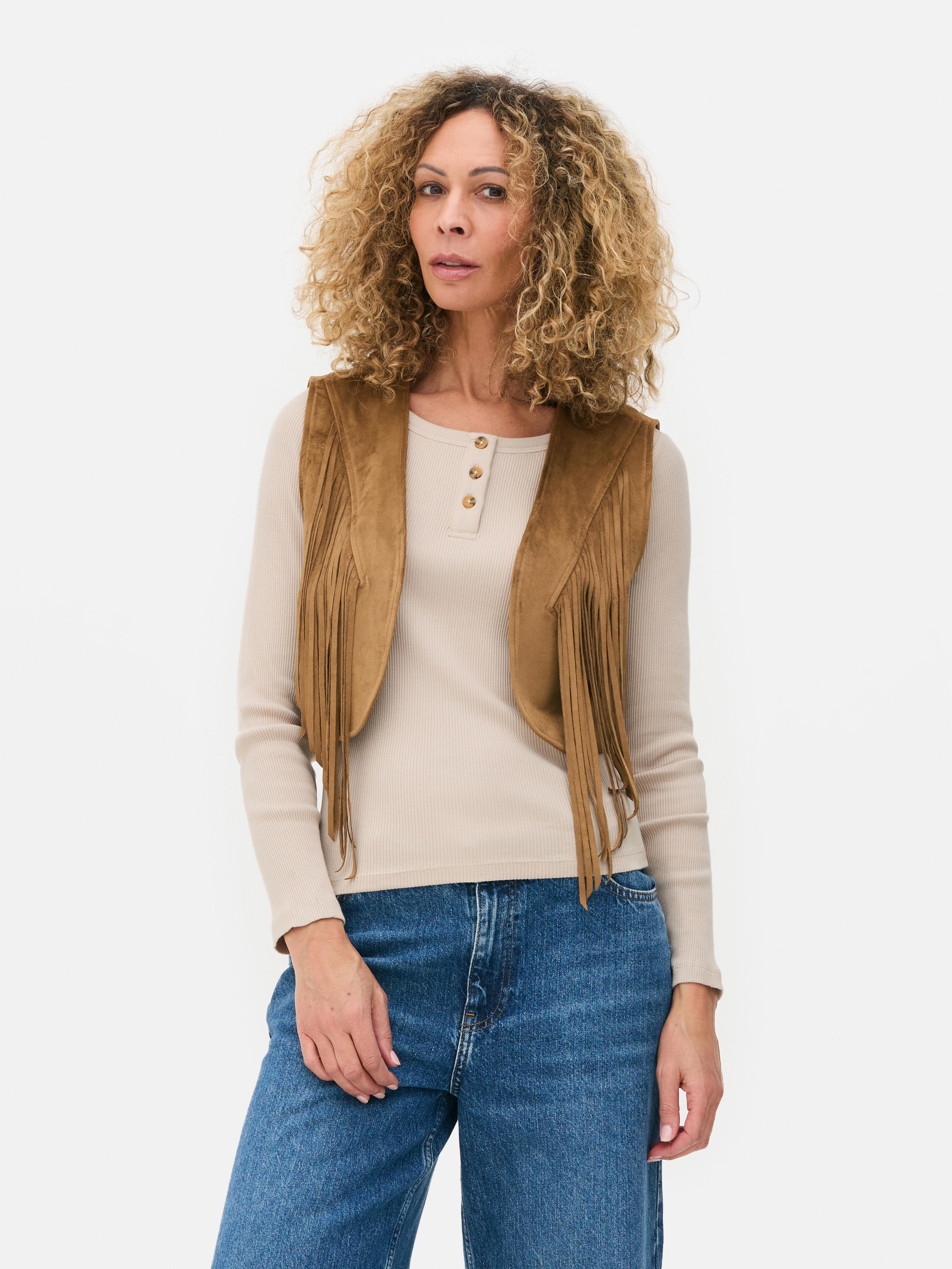 Suèdine gilet met franjes