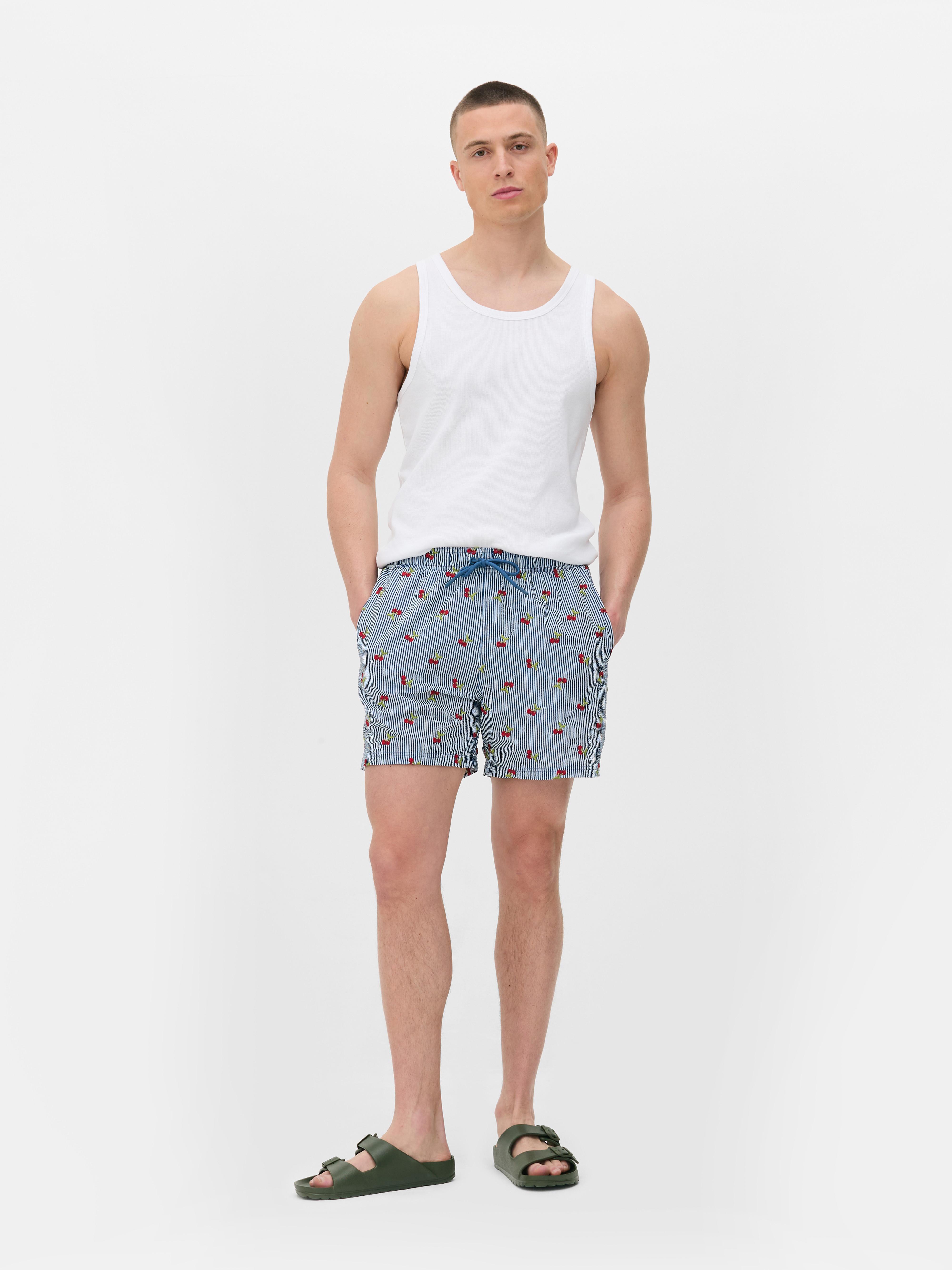 Pantaloni scurți de înot cu model creponat cu cireșe