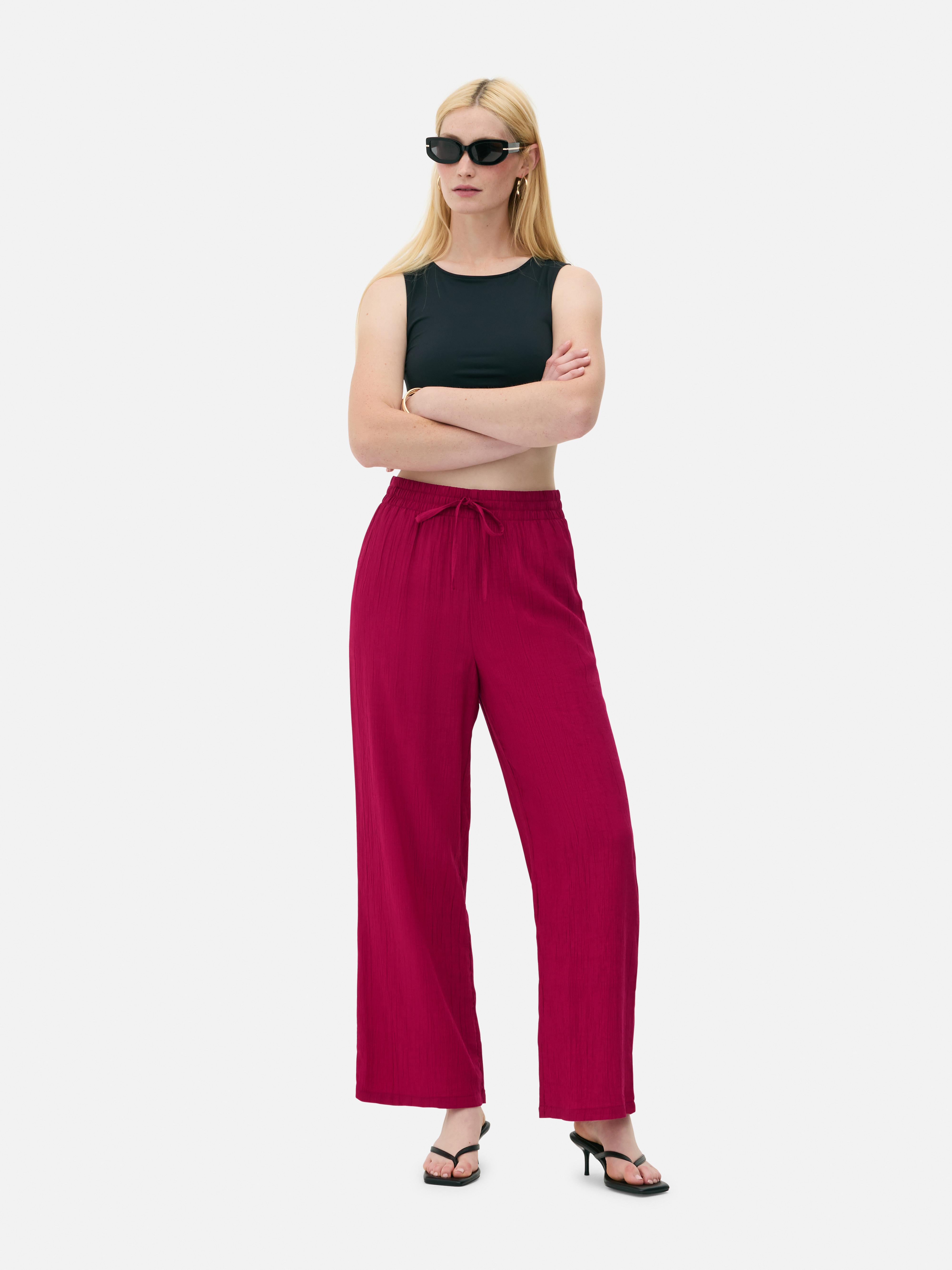 Crinkle Wide Leg Pants Fuchsia