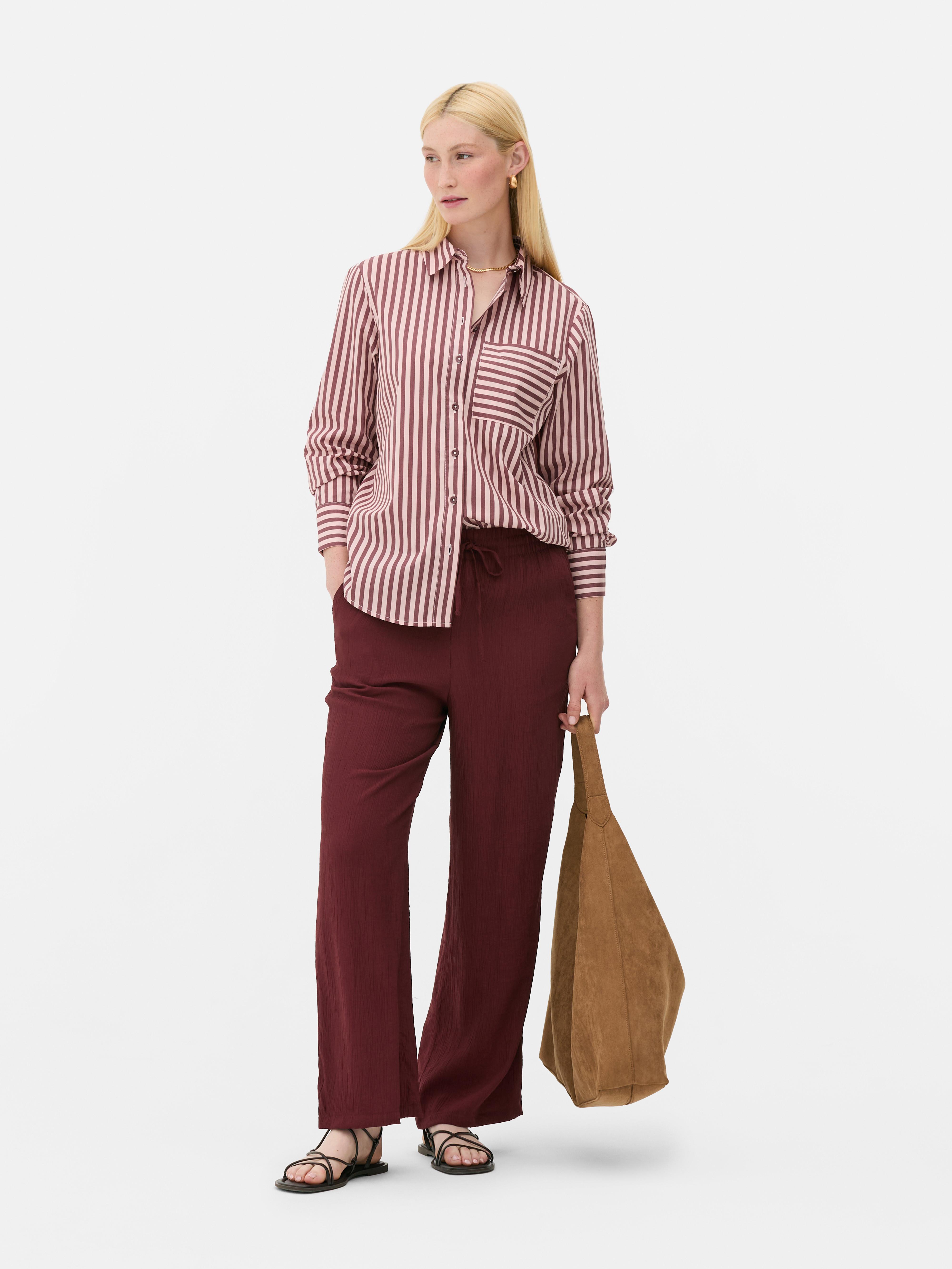 Crinkle Wide Leg Pants Dark Red