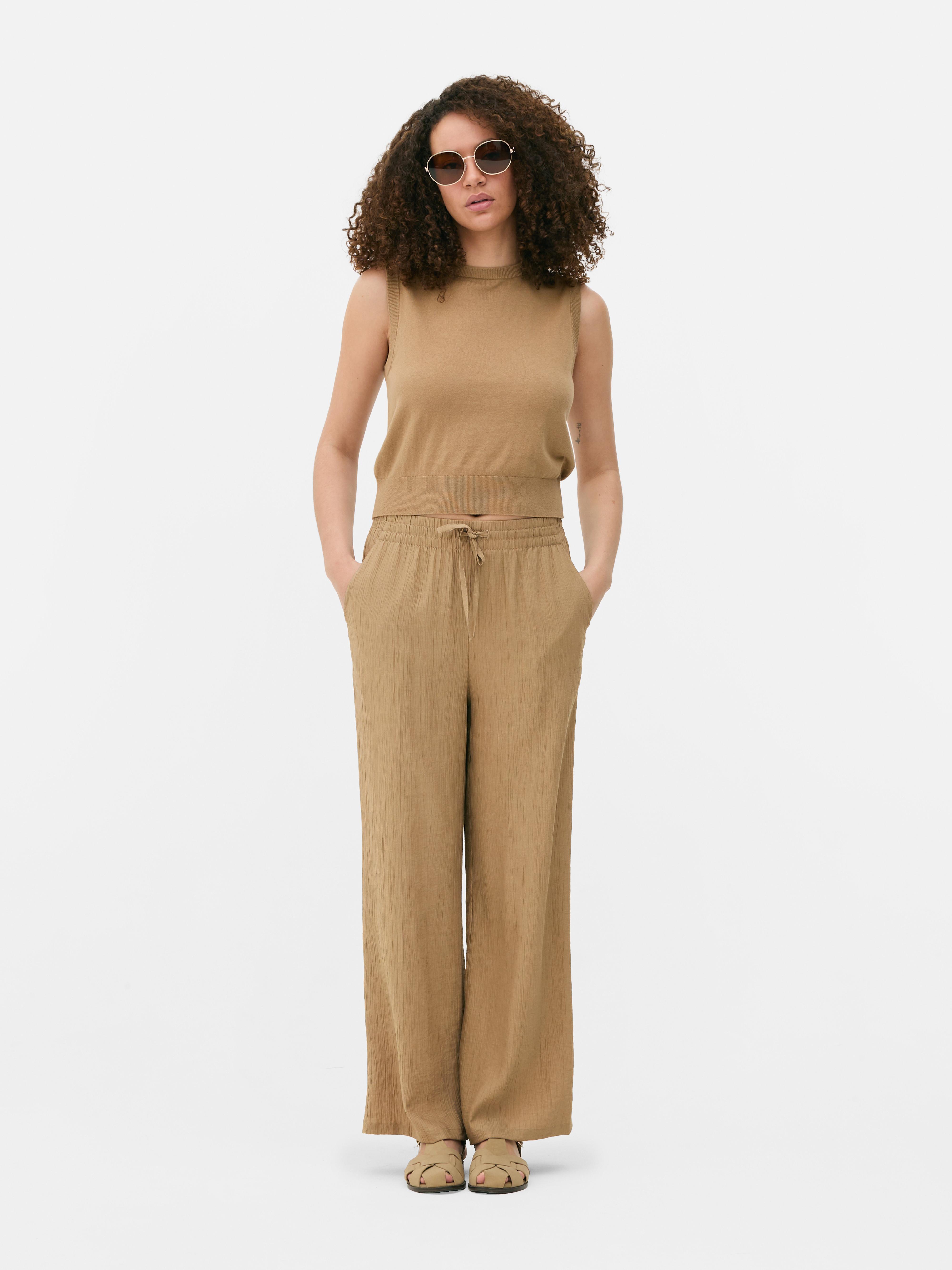 Crinkle Wide Leg Pants Taupe
