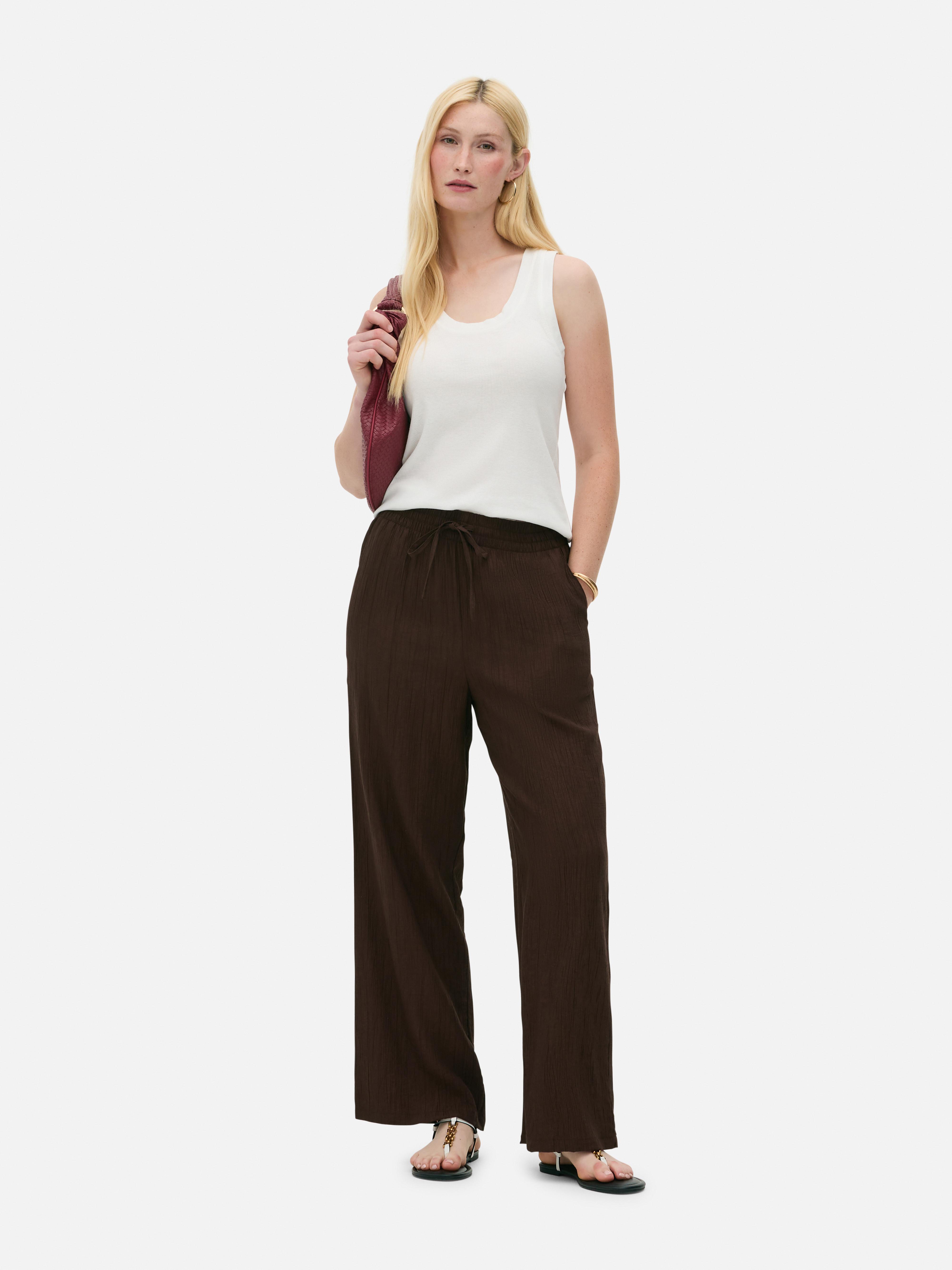 Crinkle Wide Leg Pants Chocolate