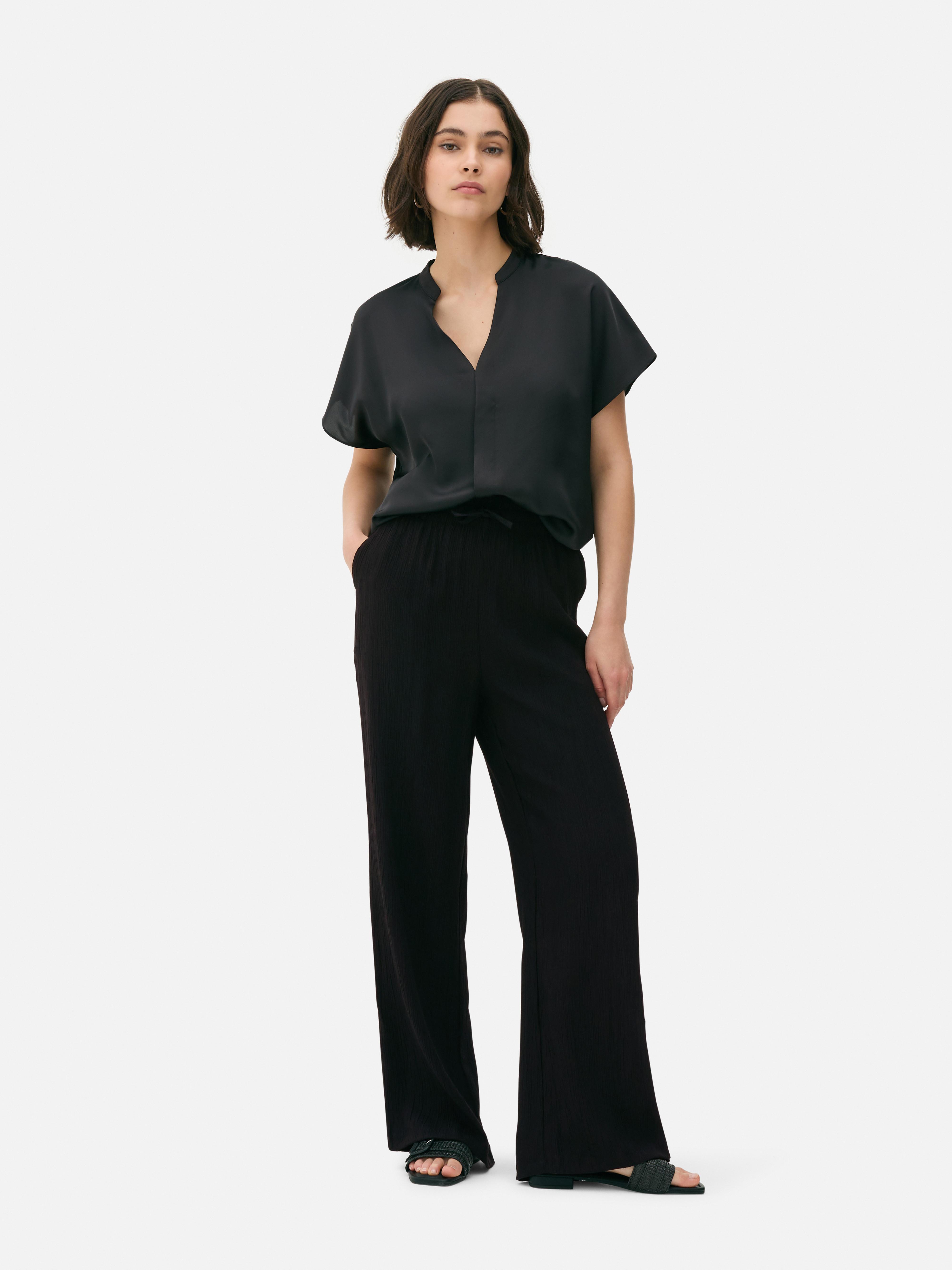 Crinkle Wide Leg Pants Black
