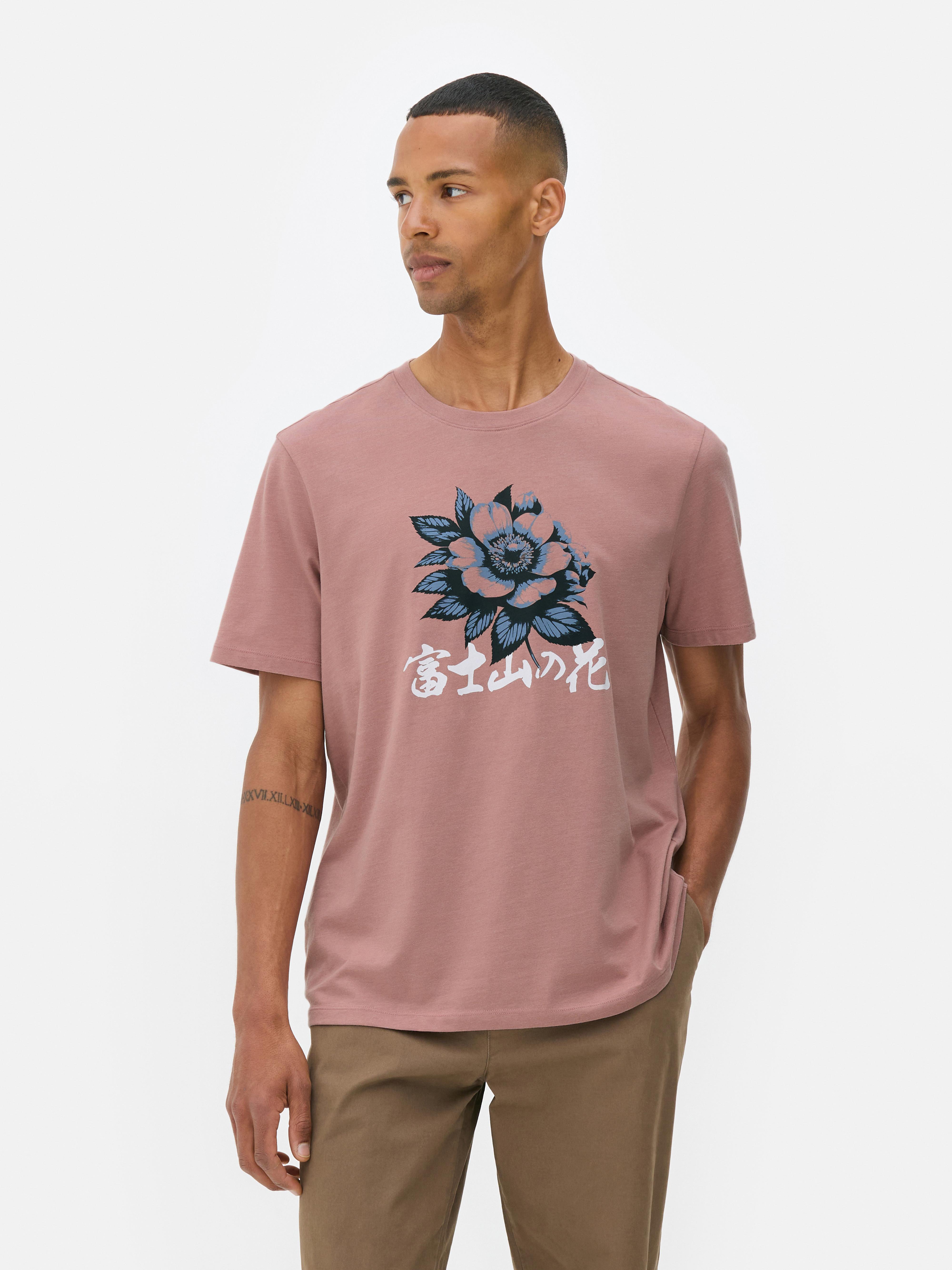 Men's Pink Japanese Flower T-Shirt | Primark