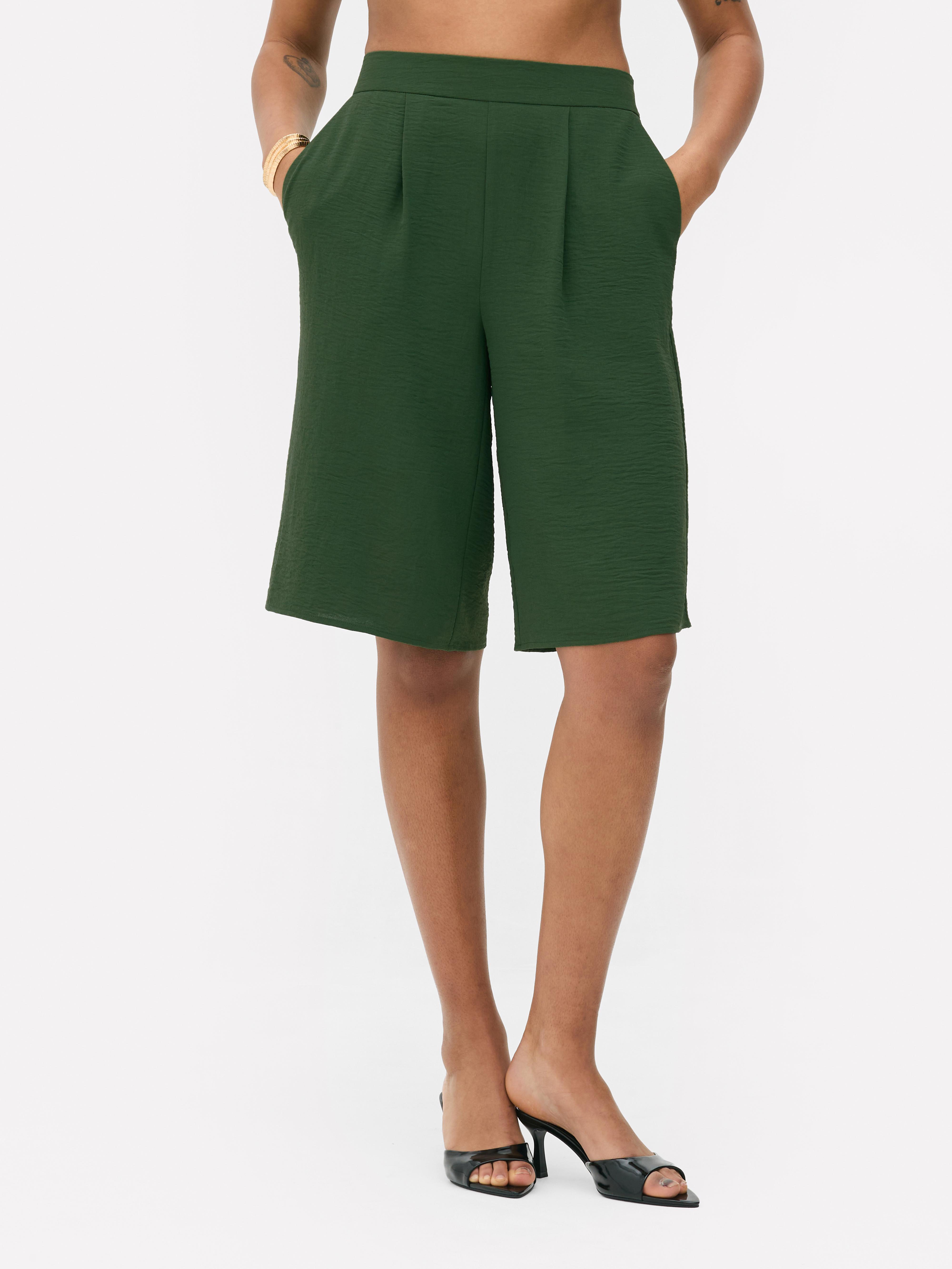 Women's Dark Green Pleated Bermuda Shorts | Primark