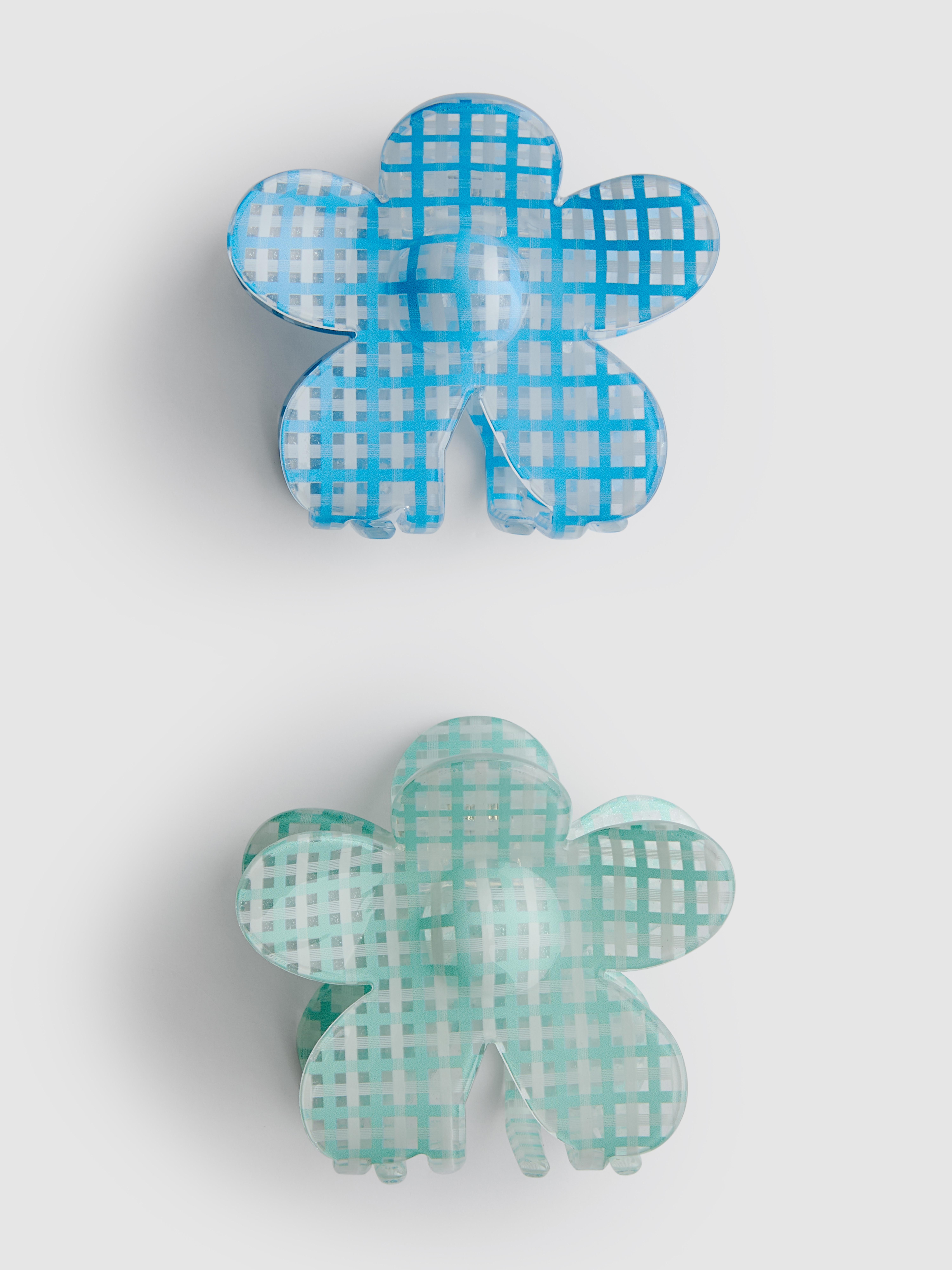 2pk Gingham Check Flower Claw Clips
