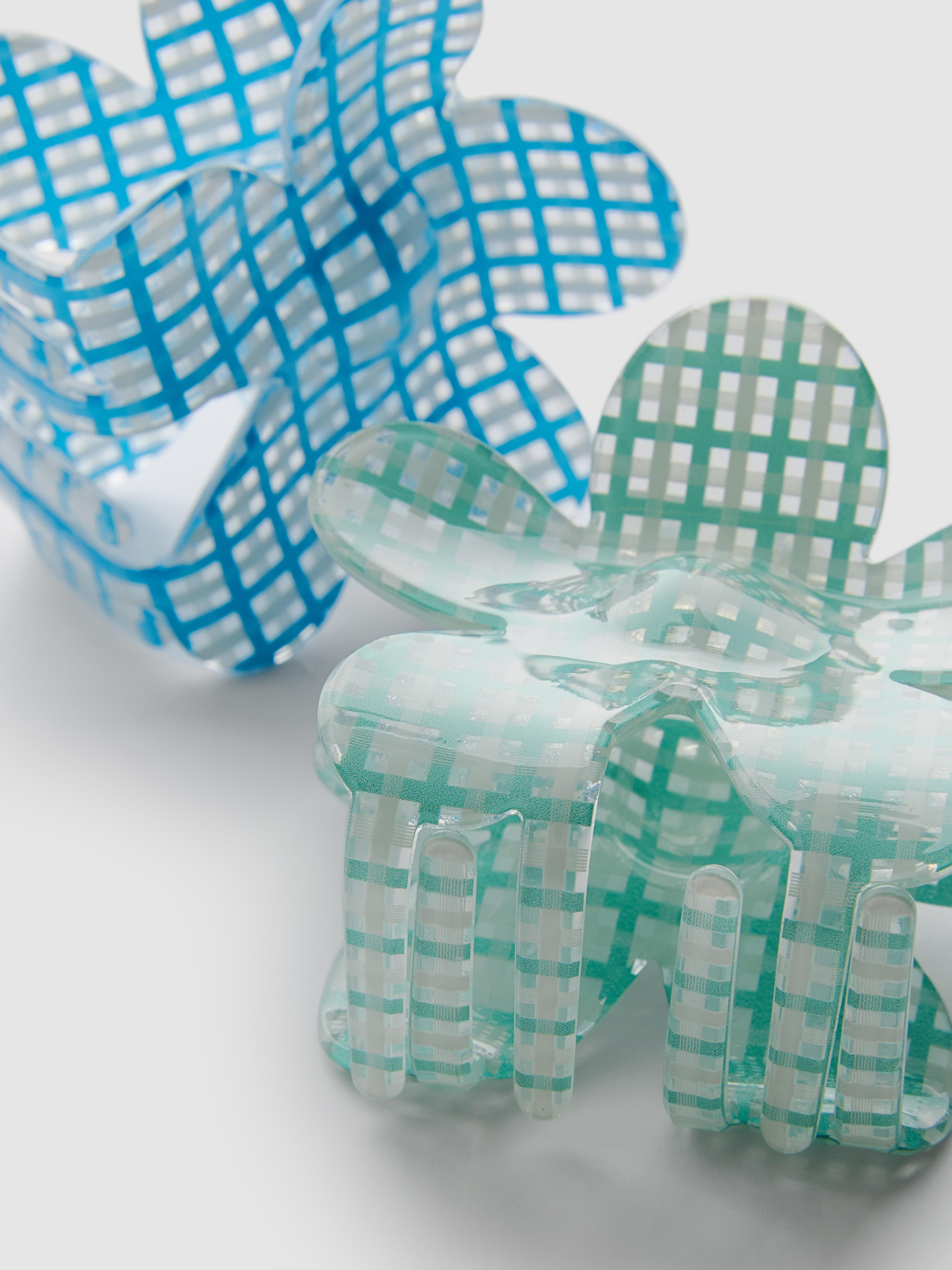 2pk Gingham Check Flower Claw Clips