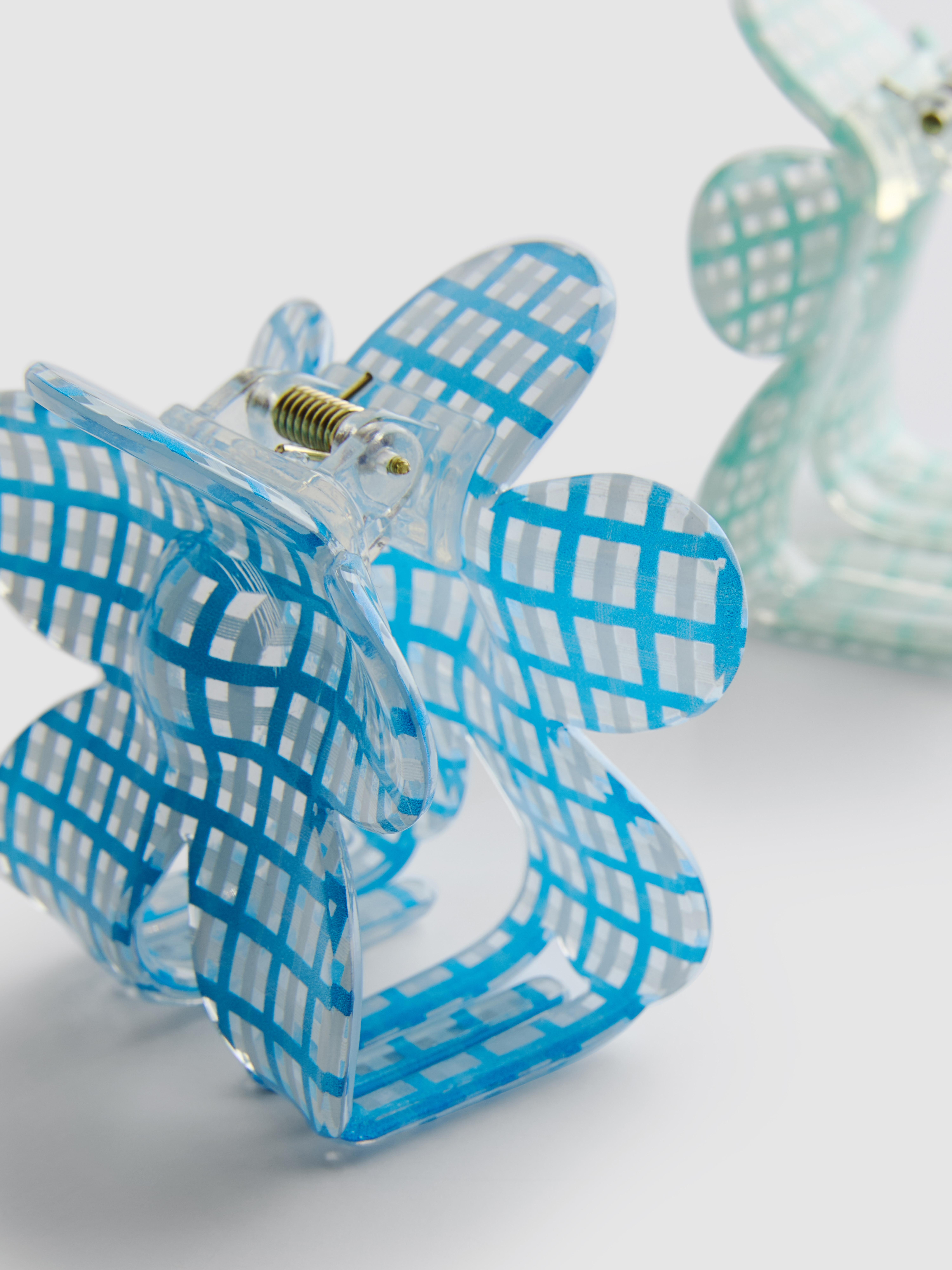 2pk Gingham Check Flower Claw Clips