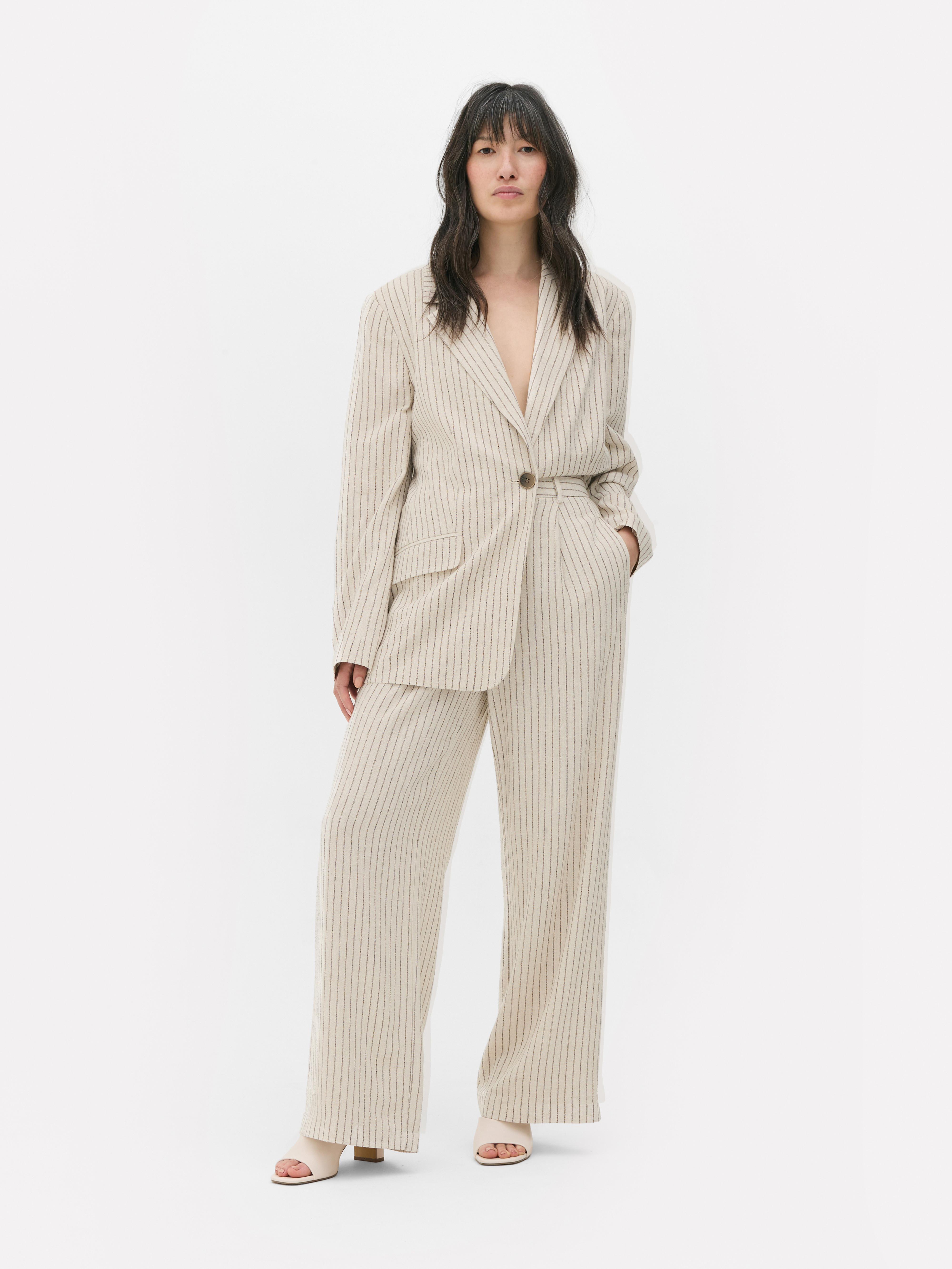 Pantalon rayé en lin