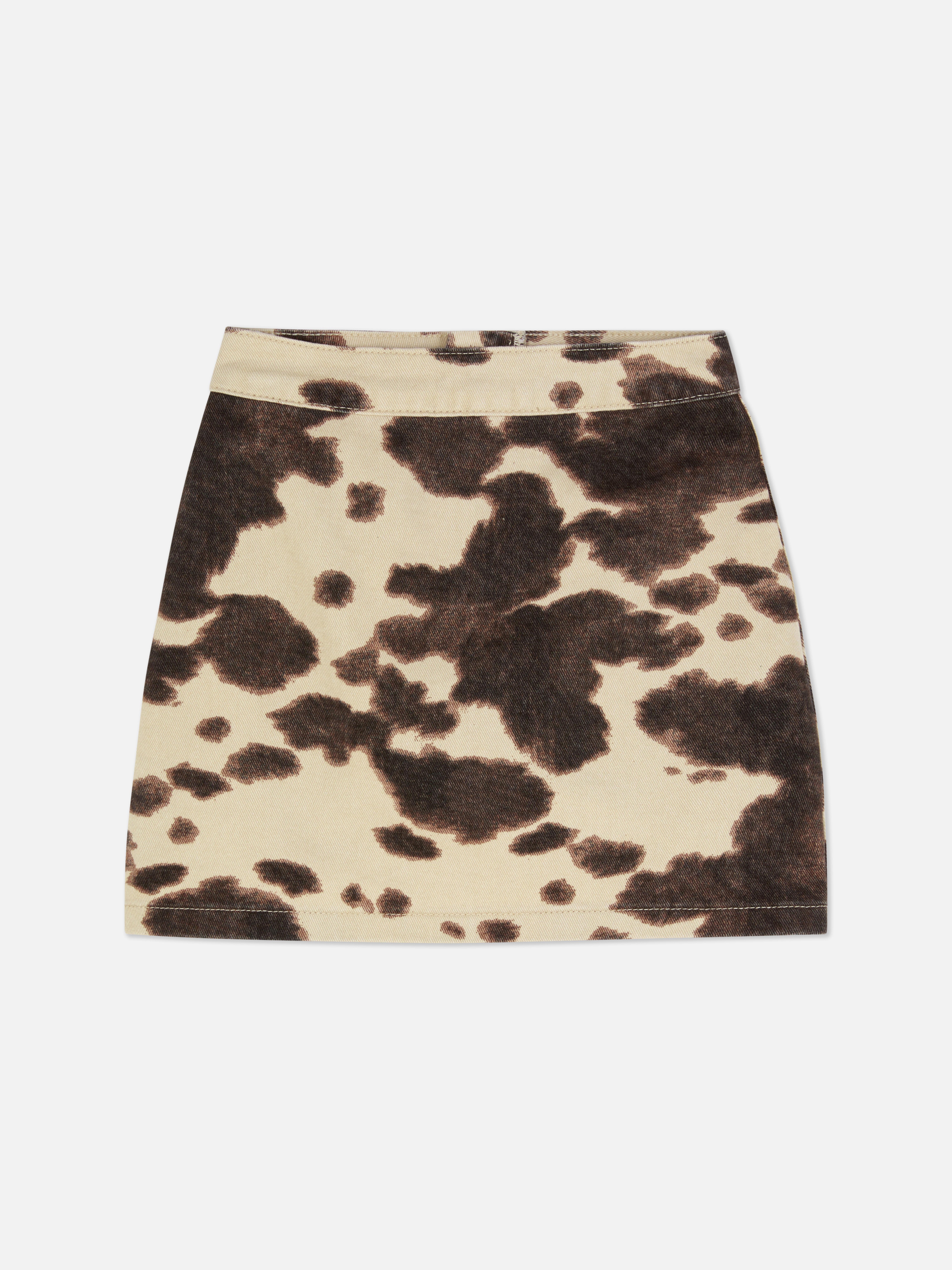 Cow Print Denim Skirt