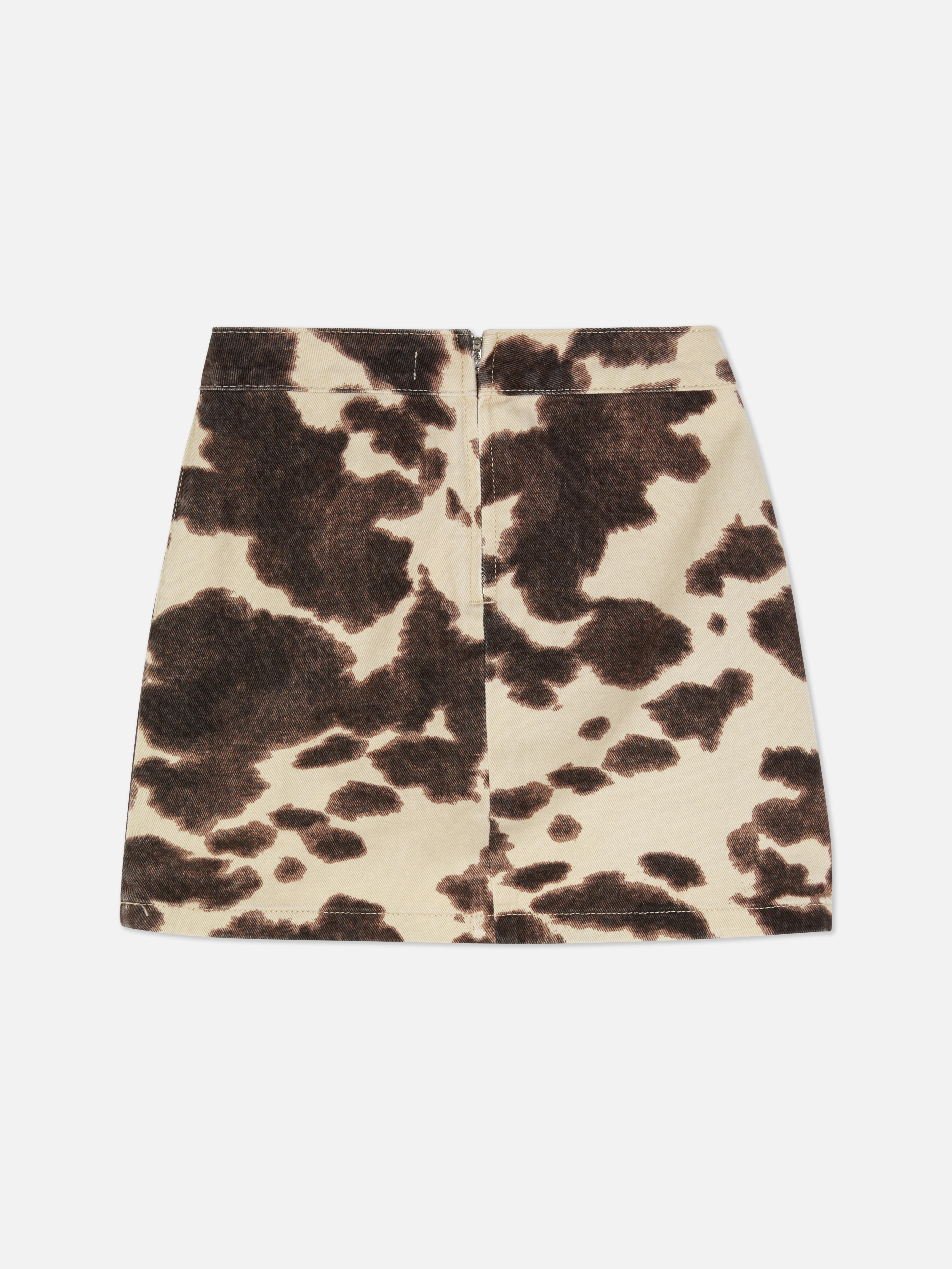 Jeansrock mit Kuh-Print