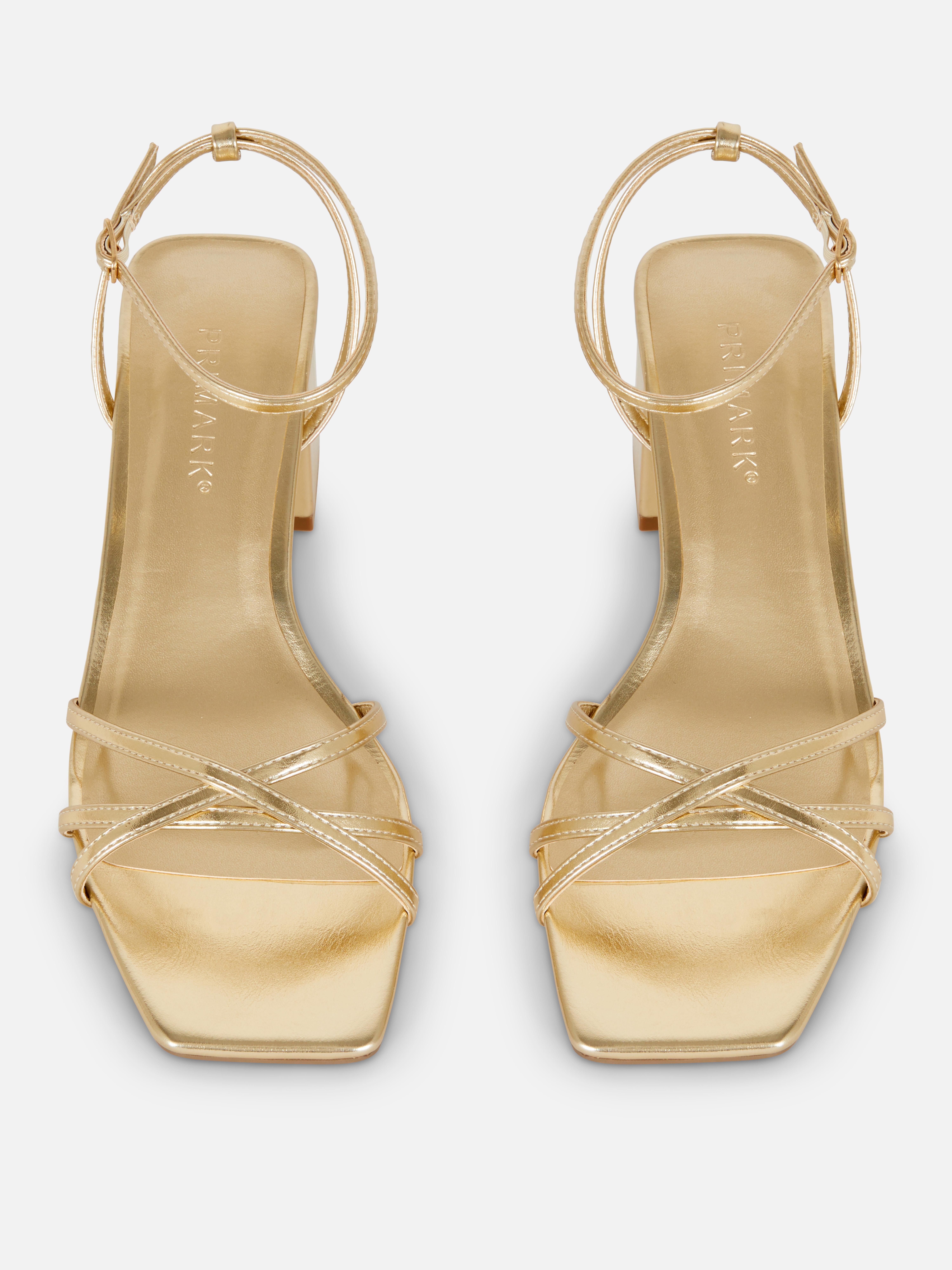 Zapatos Bailarinas Doradas Primark Sandalias De Tacón Grueso Con