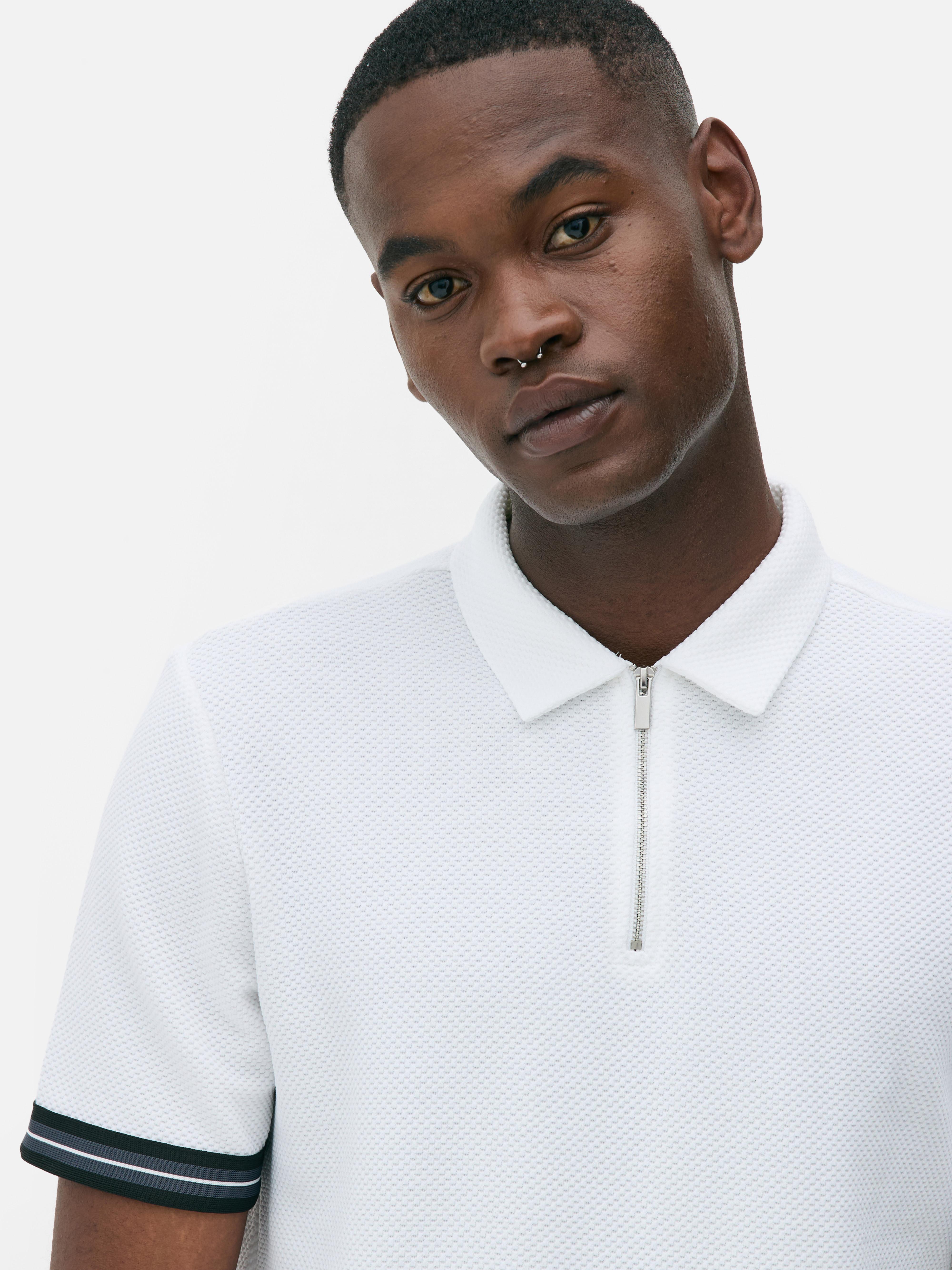 Men's White Zip-Up Polo Shirt | Primark