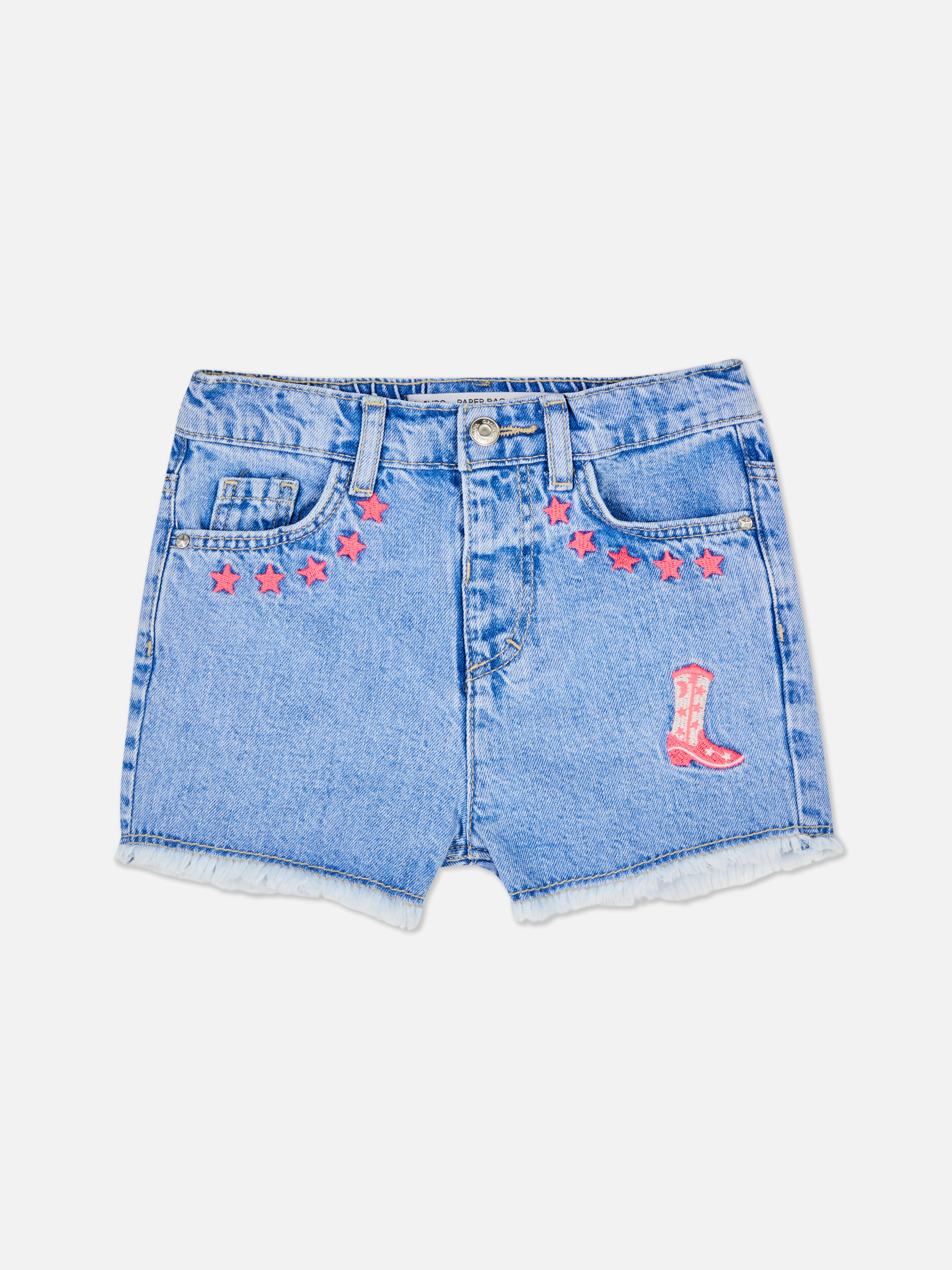 Bestickte Jeans-Shorts mit Fransensaum
