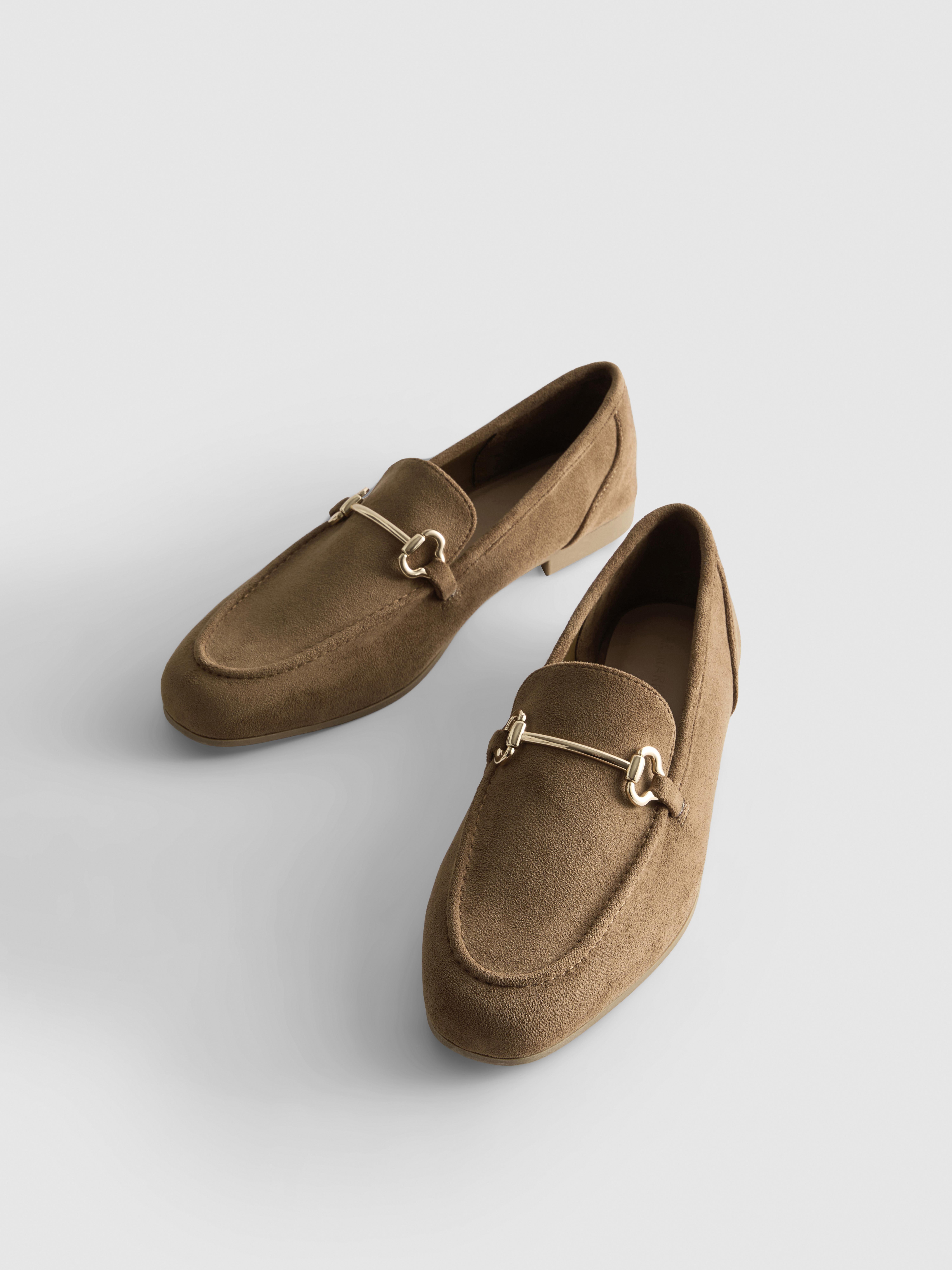 Faux Suede Snaffle Buckle Loafers