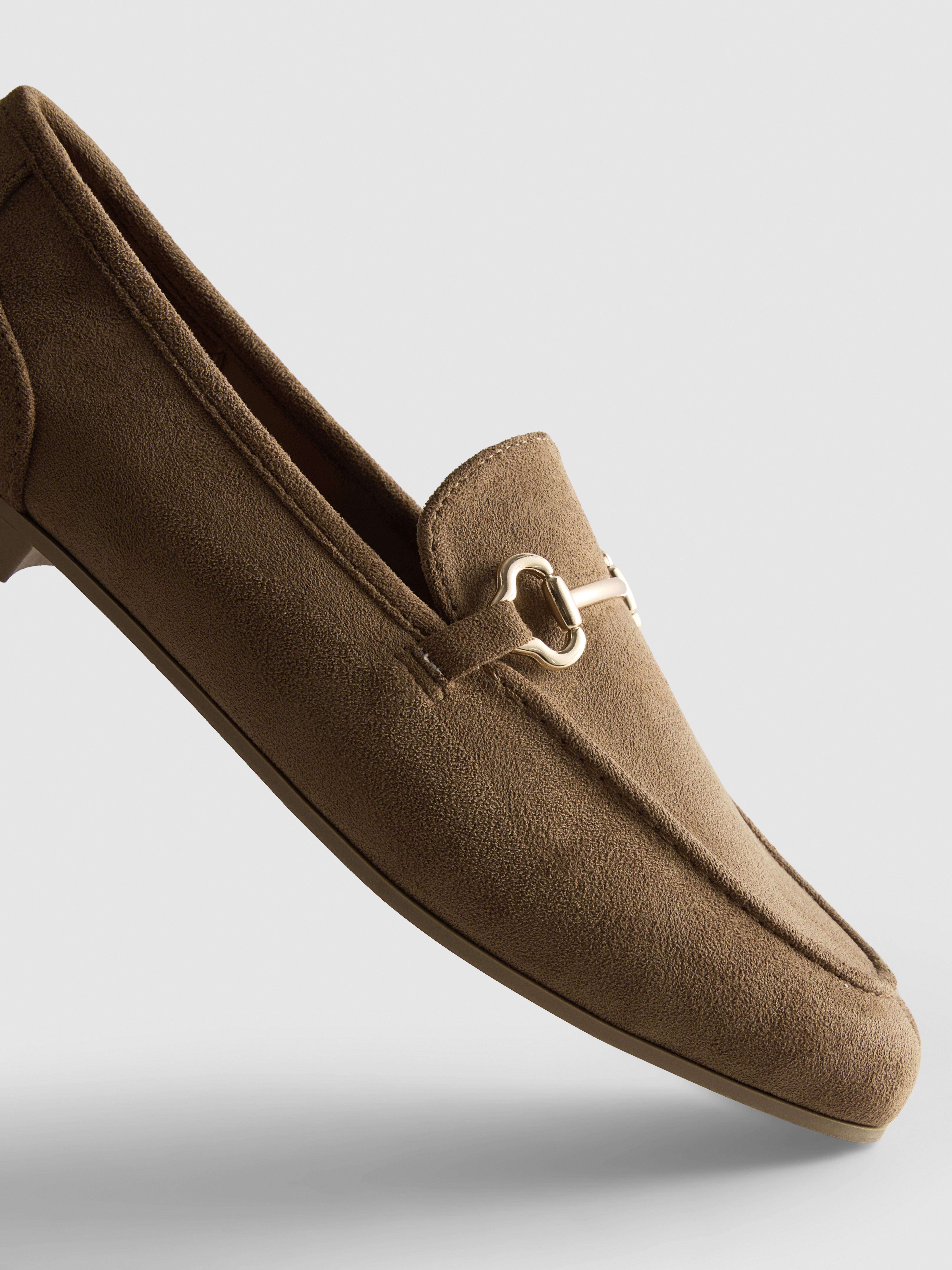 Faux Suede Snaffle Buckle Loafers