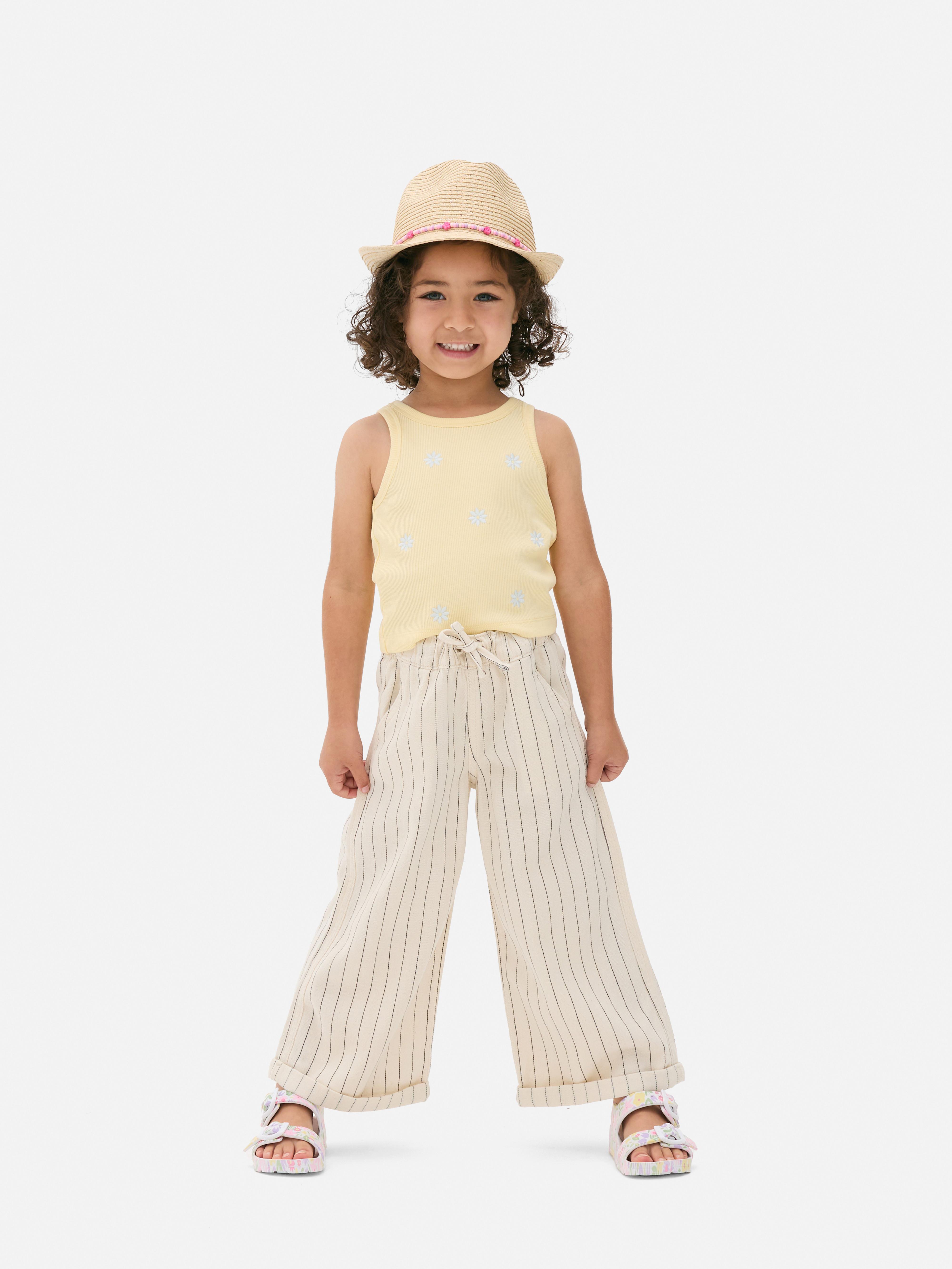 Stripe Herringbone Wide Leg Trousers