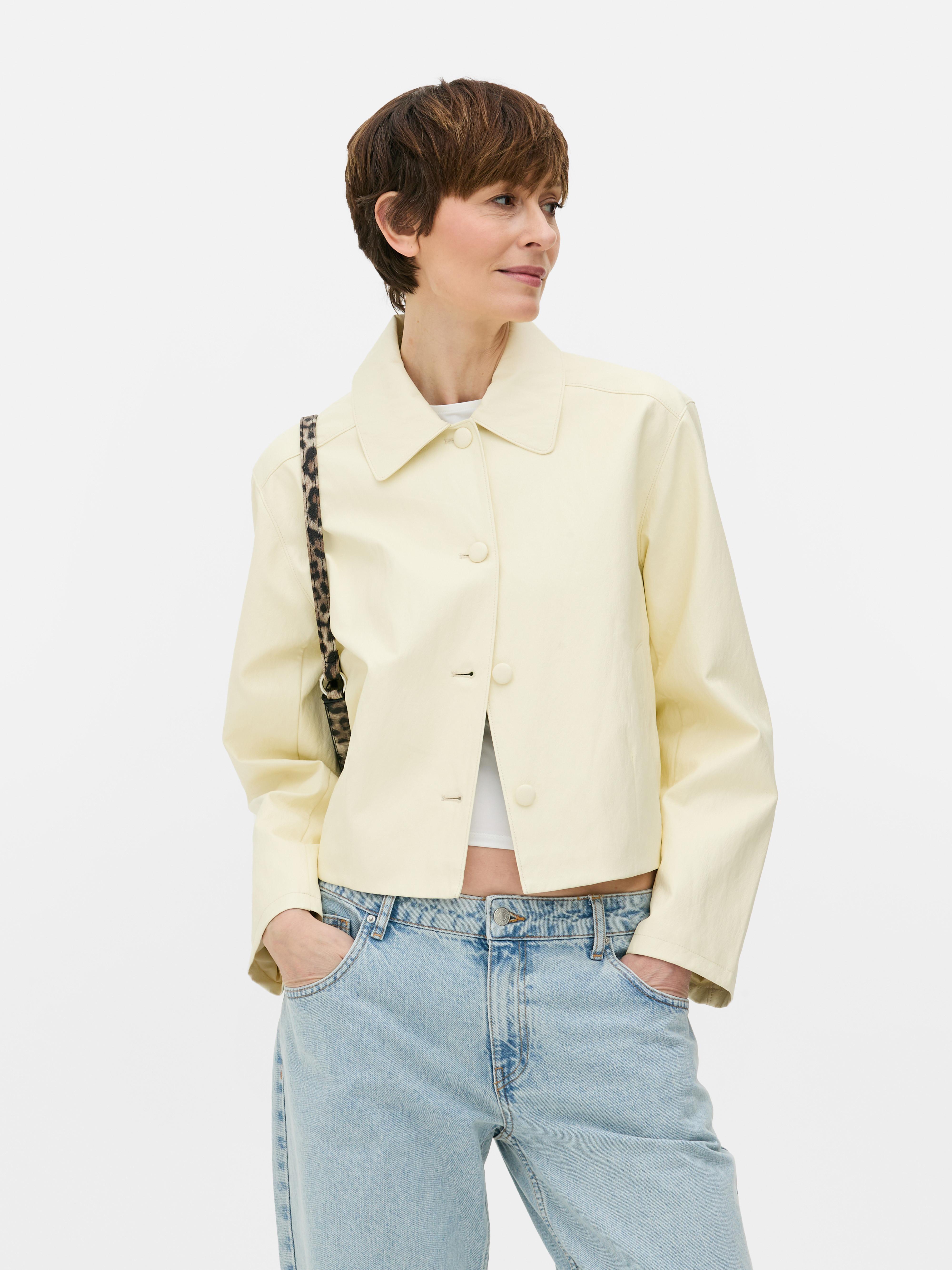 Yellow PU Button-Up Shacket