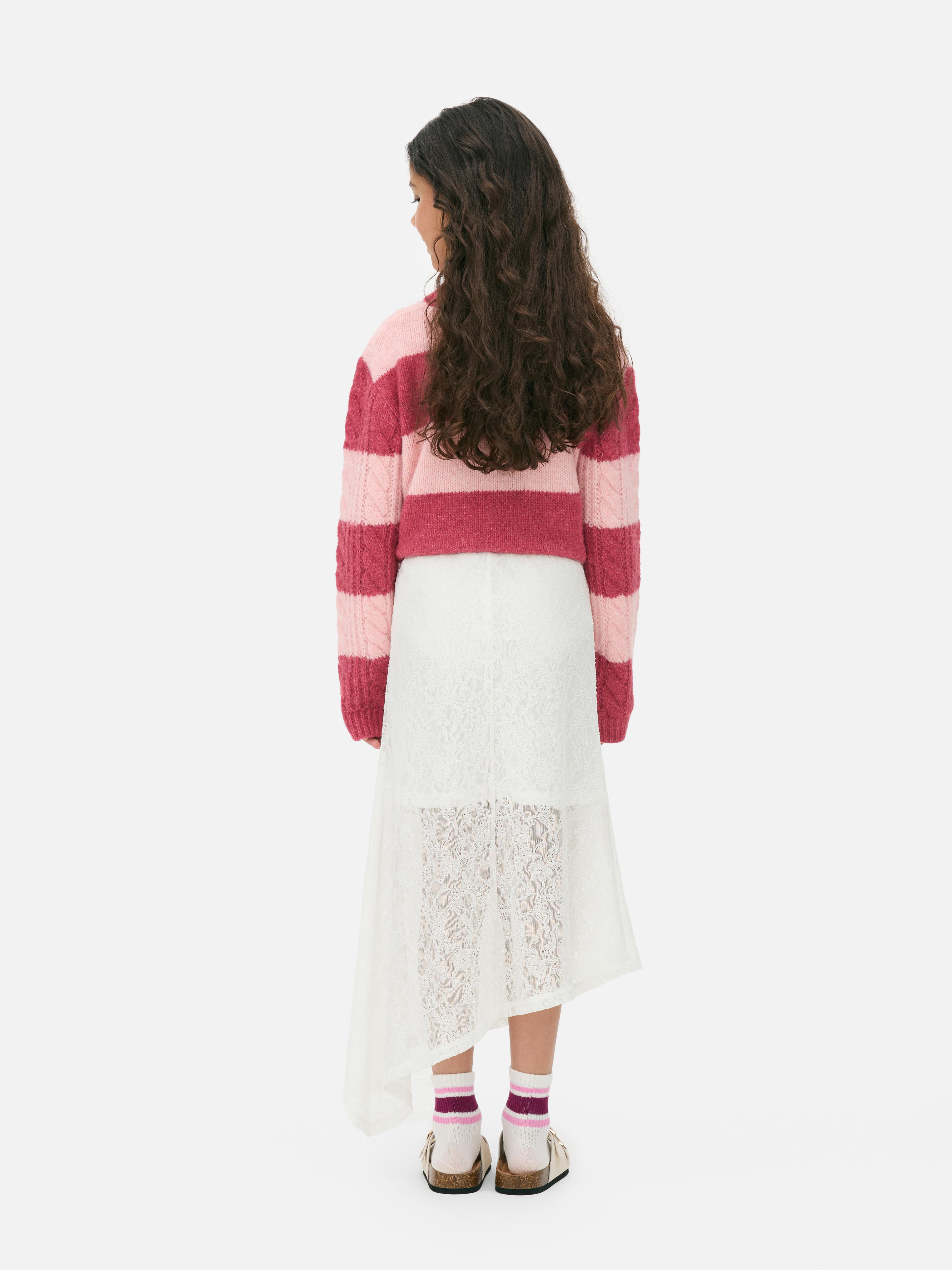 Gonna longuette in pizzo asimmetrica