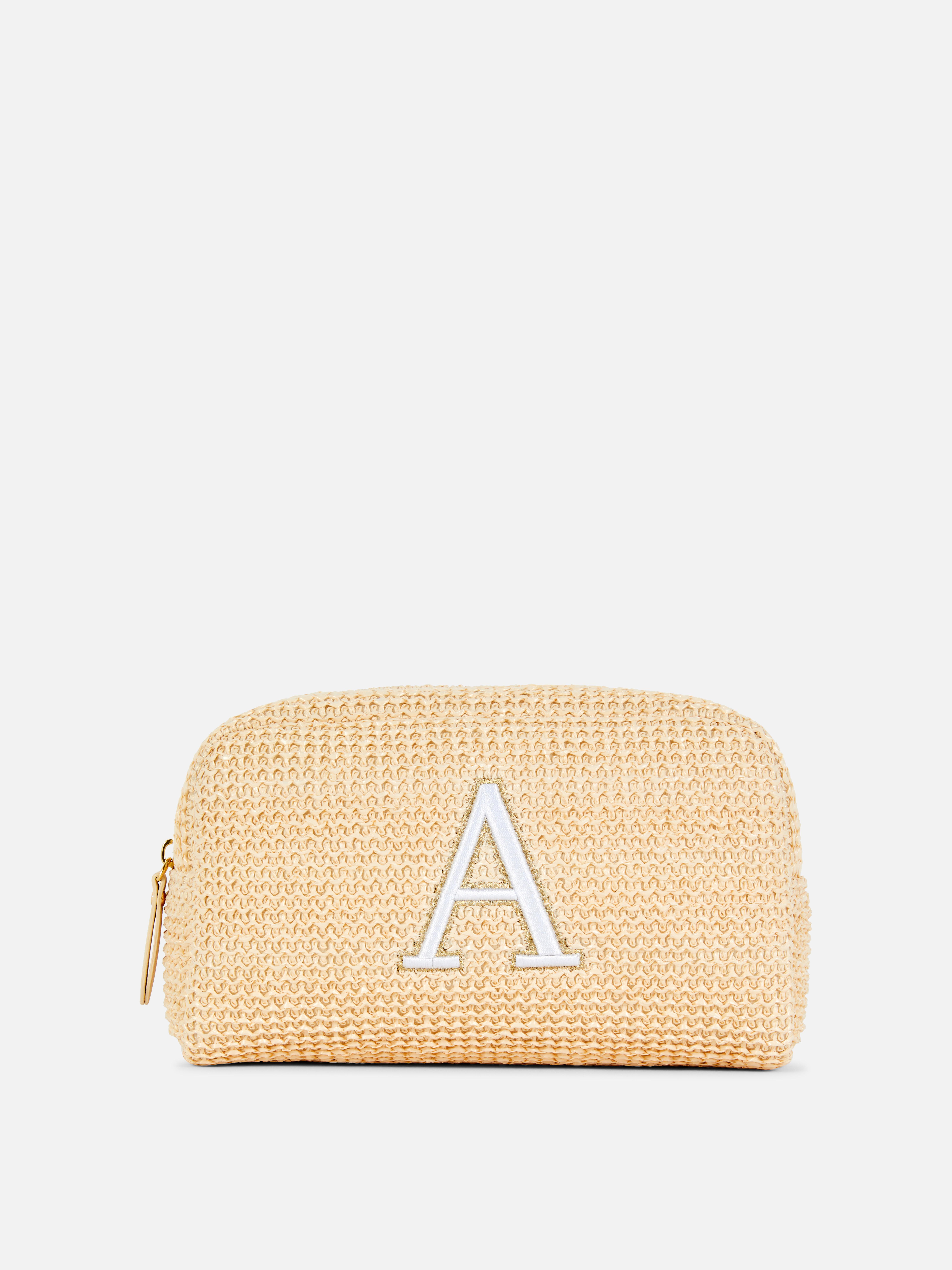 Trousse à maquillage en raphia à initiale